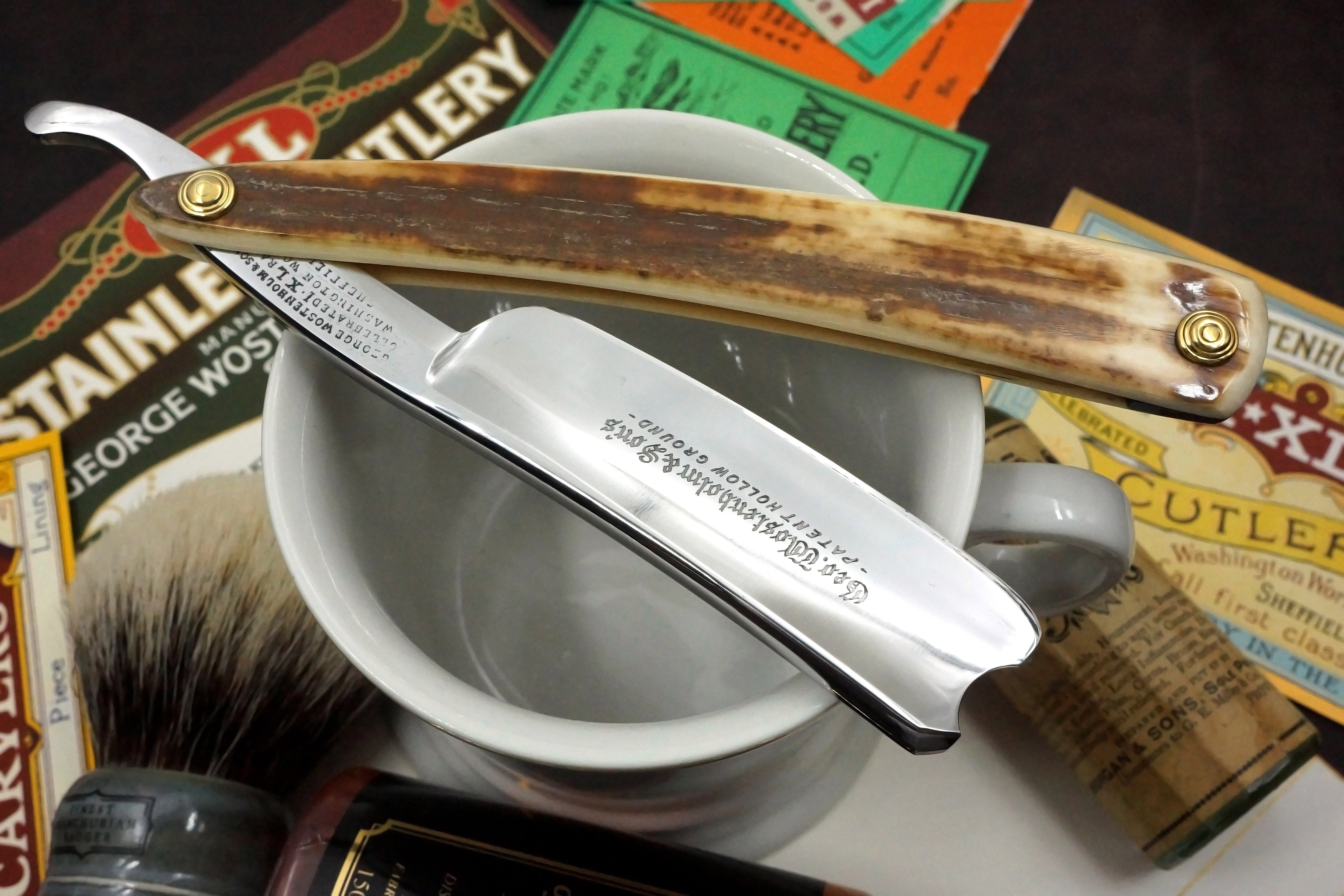 George Wostenholm "Patent Hollow Ground" 15/16 Blade with Mammoth Ivory Scales Sheffield Straight Razor - Shave Ready