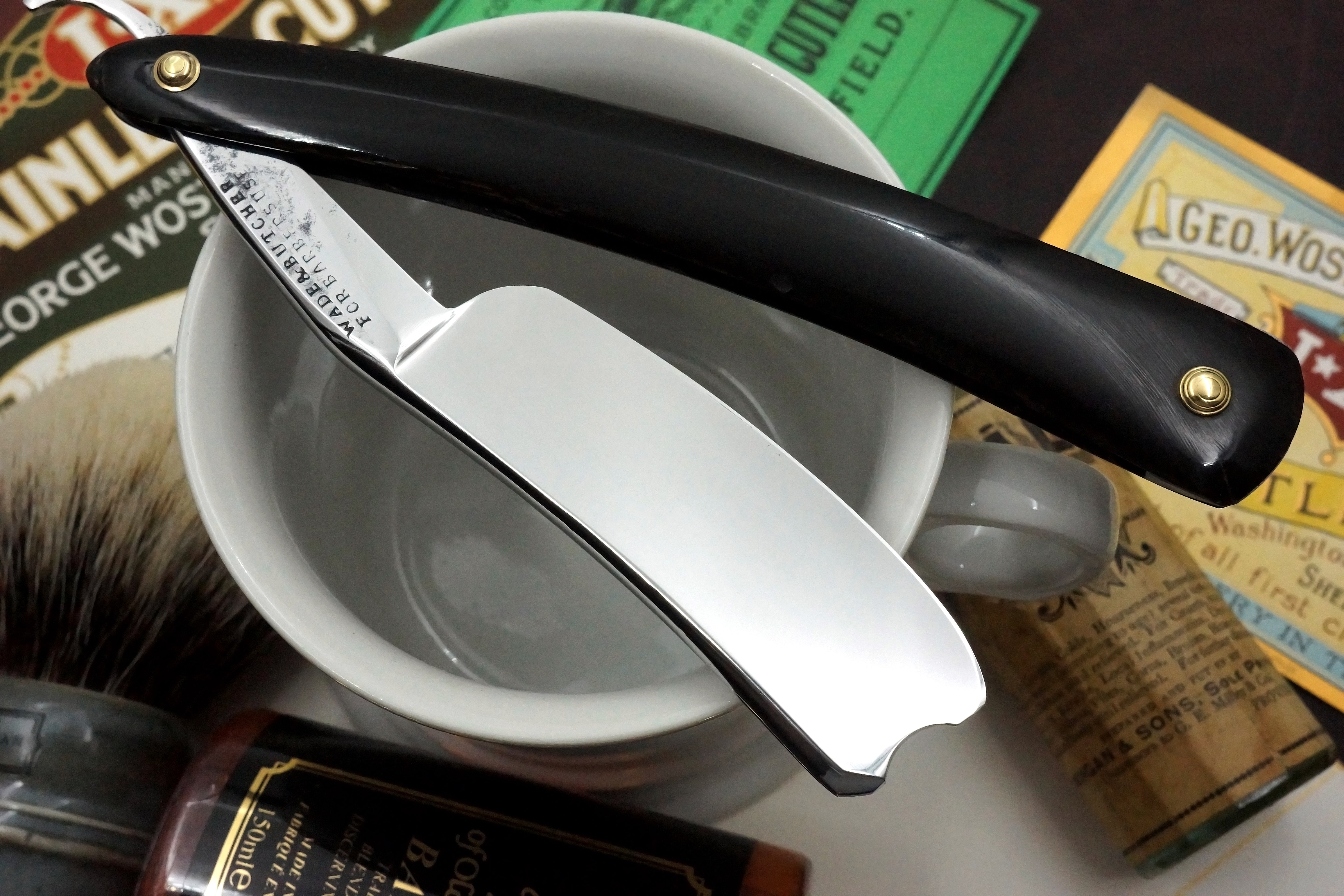 Wade & Butcher for Barbers Use - Restored 15/16 Vintage Sheffield Straight Razor with Original Horn Scales - Shave Ready