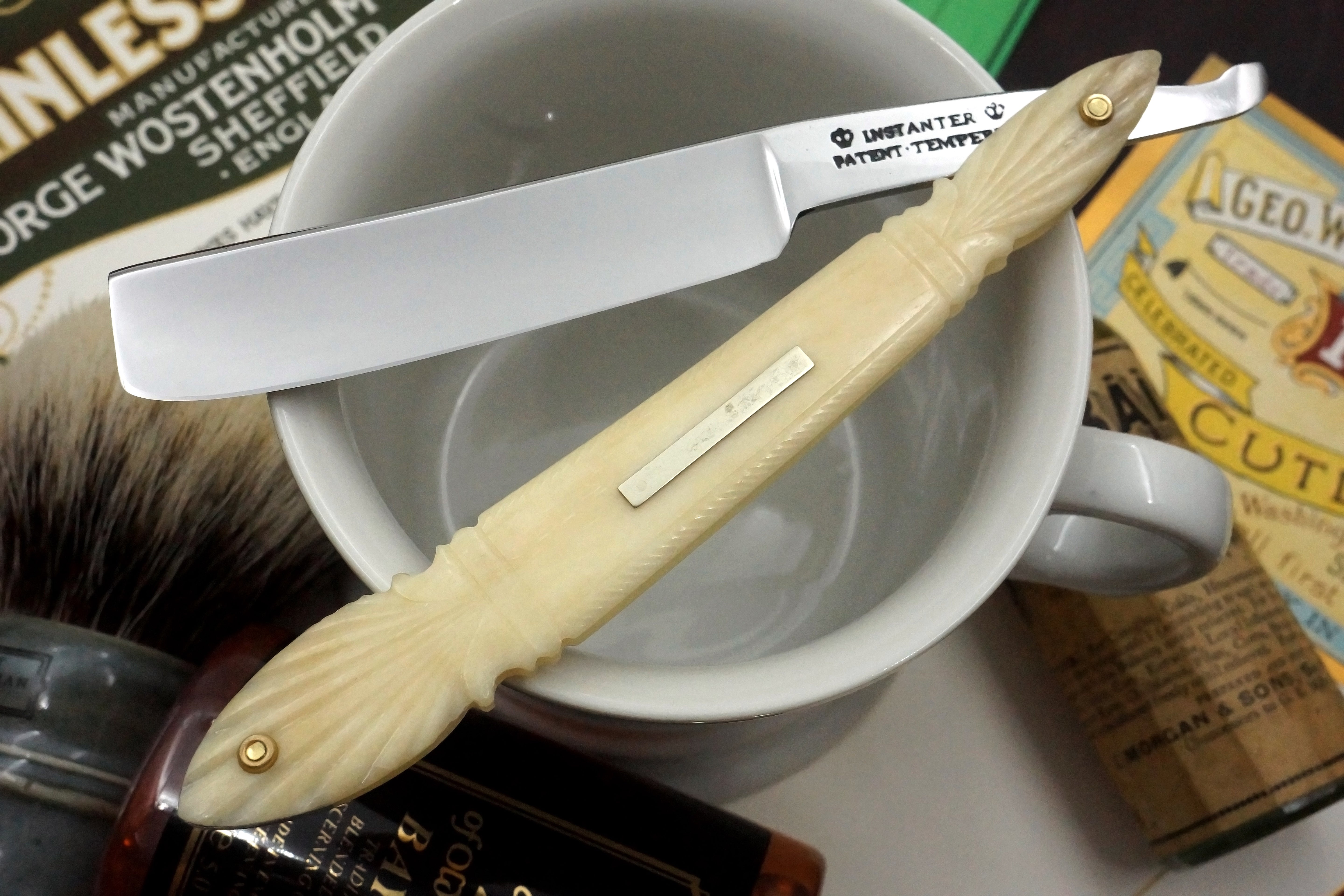 Instanter "Patent Tempered" - Restored 11/16 Vintage Sheffield Straight Razor with Rare Carved Scales - Shave Ready