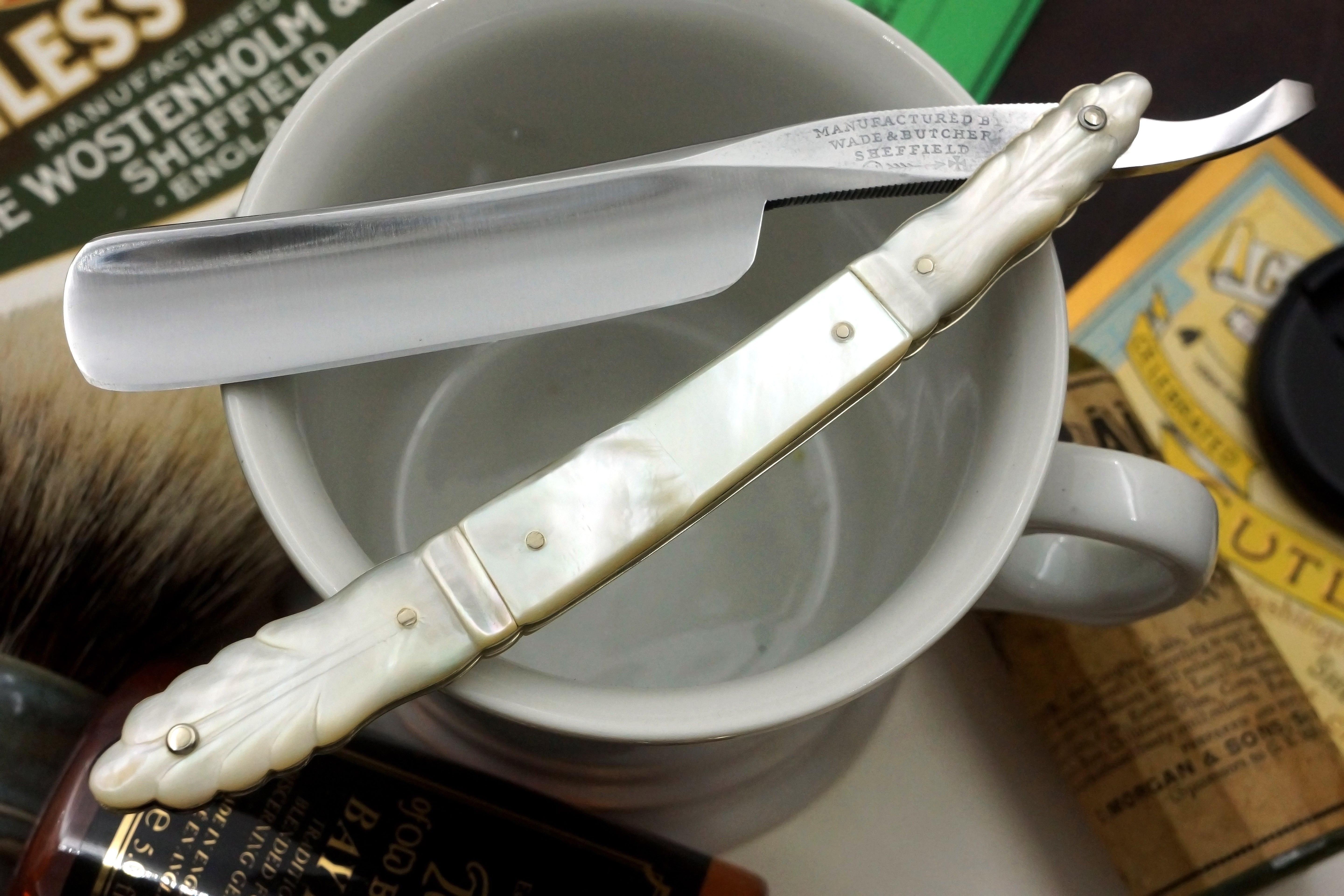 Wade & Butcher 6/8 Blade with Mother of Pearl Scales Sheffield Straight Razor - Shave Ready