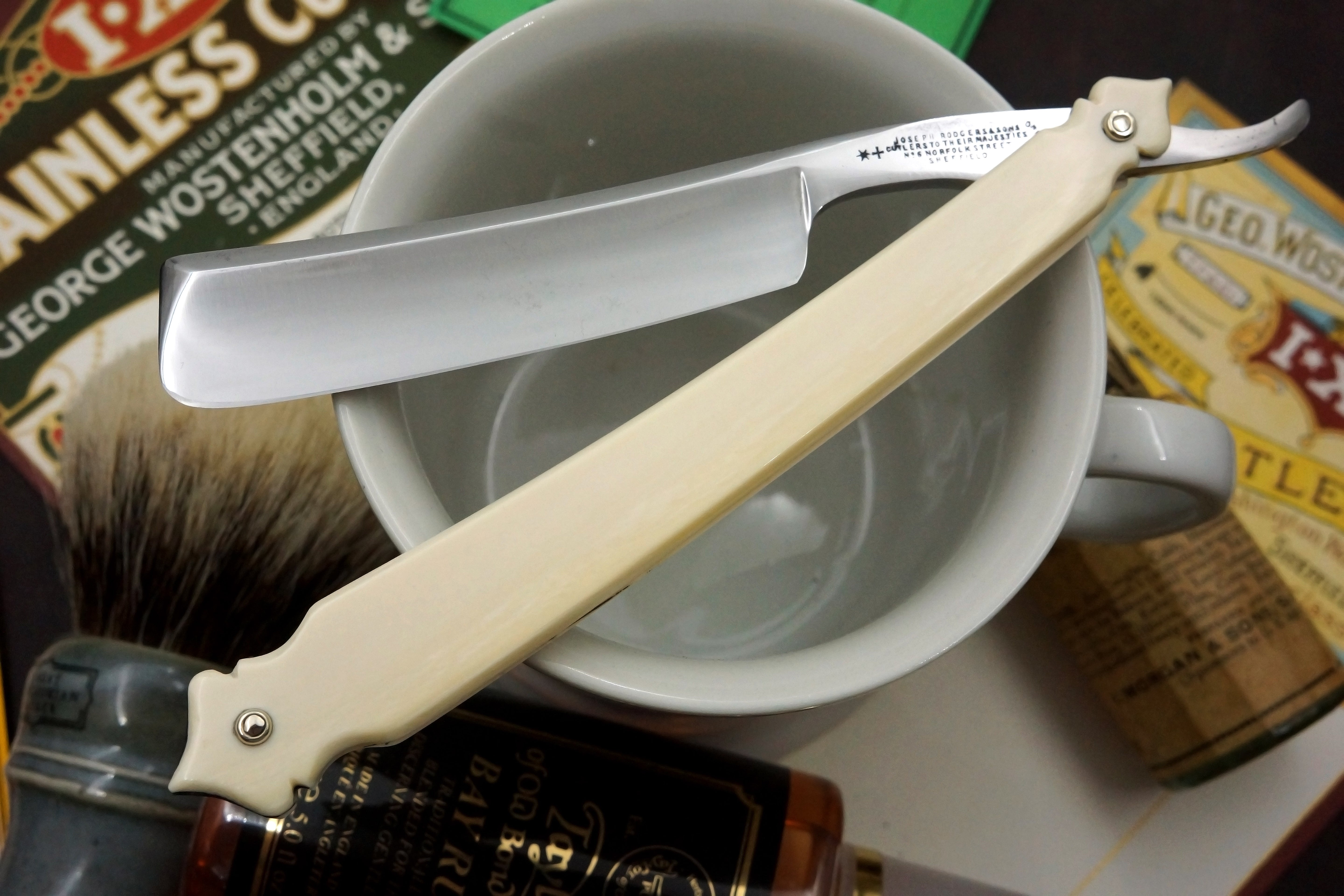 Joseph Rodgers & Sons 6/8 Blade with Carved Mammoth Ivory Scales Sheffield Straight Razor - Shave Ready