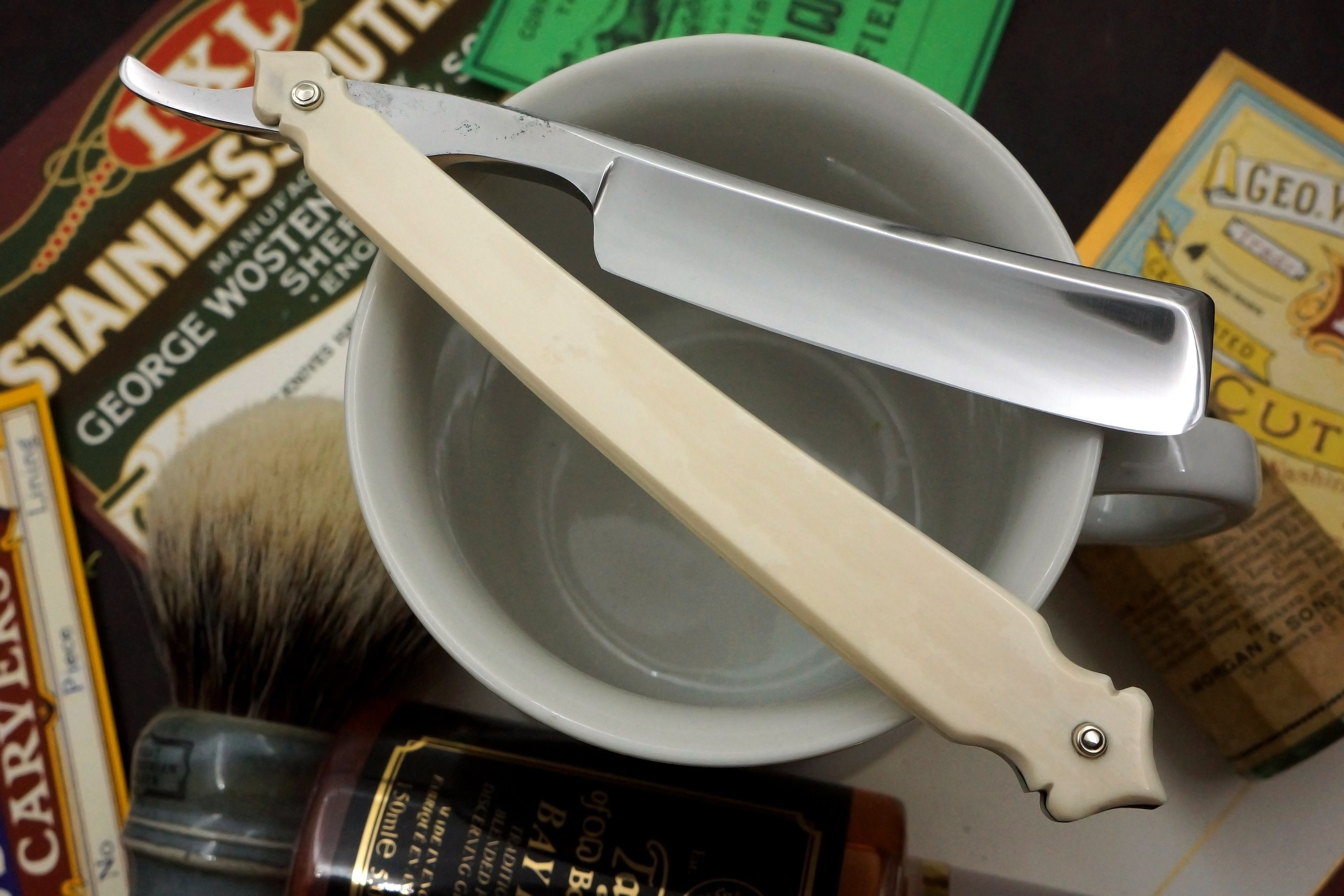 Joseph Rodgers & Sons 6/8 Blade with Carved Mammoth Ivory Scales Sheffield Straight Razor - Shave Ready