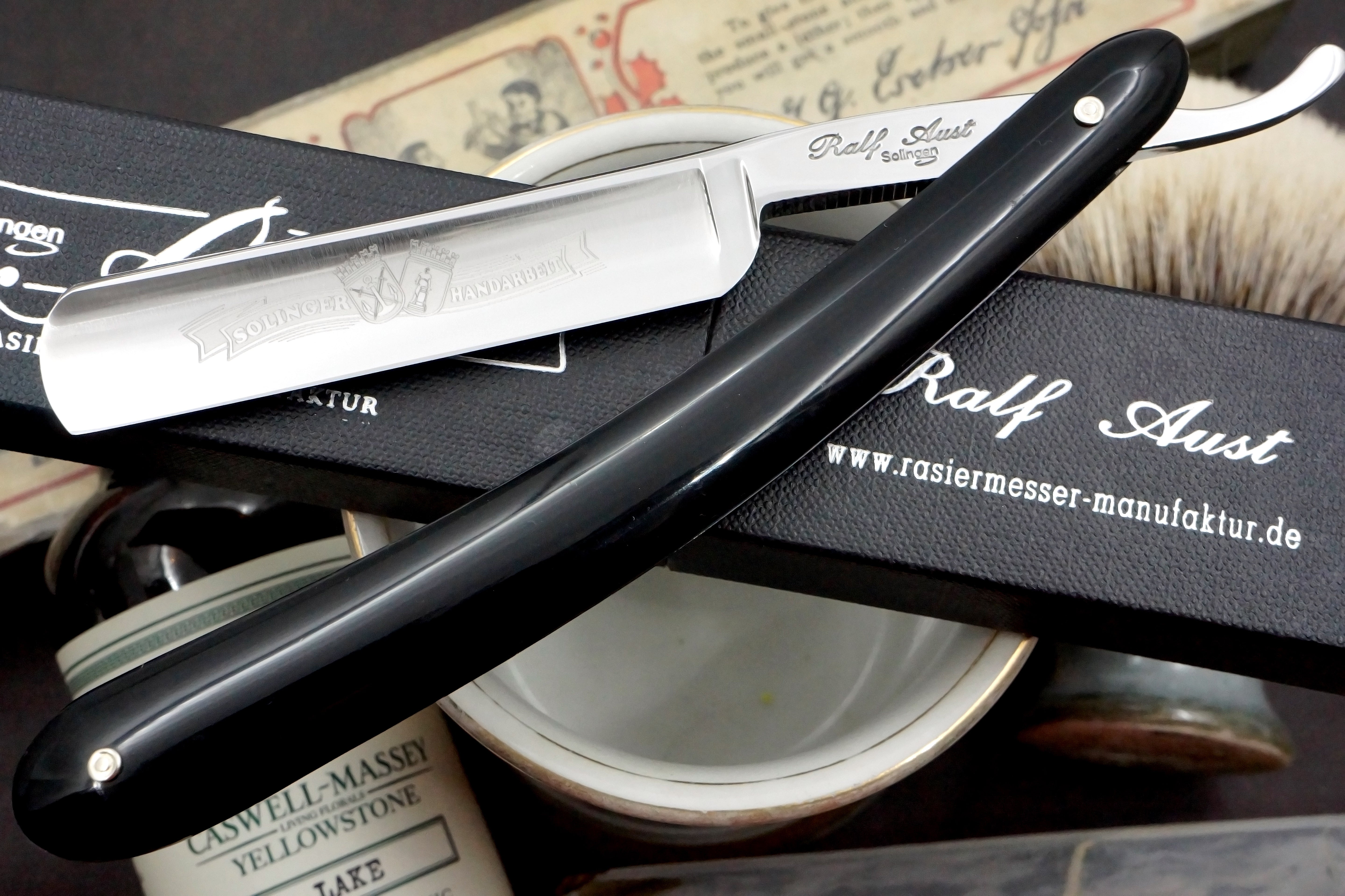 Ralf Aust 5/8 Full Hollow Blade with Black Scales - Preowned Solingen Straight Razor - Shave Ready