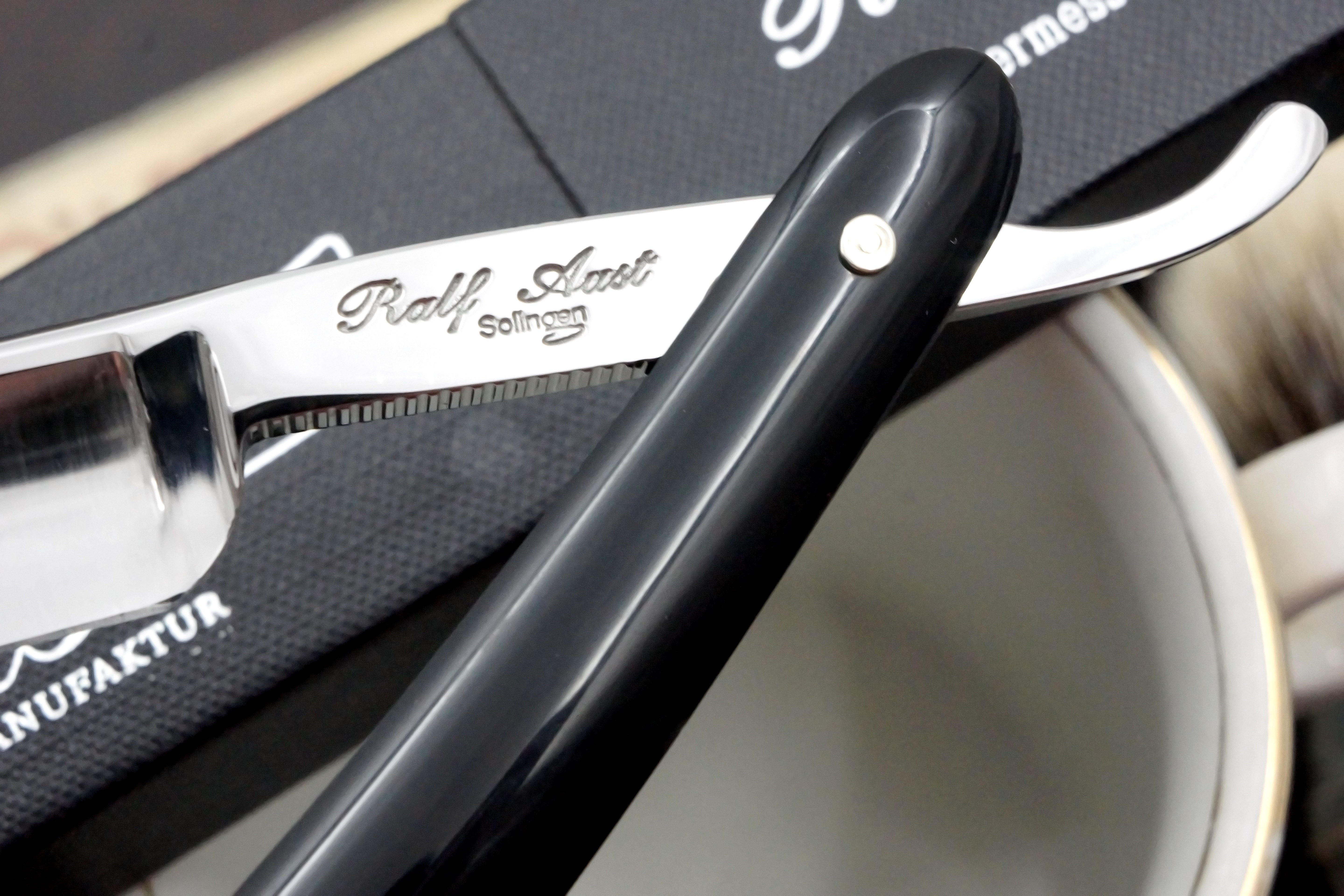 Ralf Aust 5/8 Full Hollow Blade with Black Scales - Preowned Solingen Straight Razor - Shave Ready