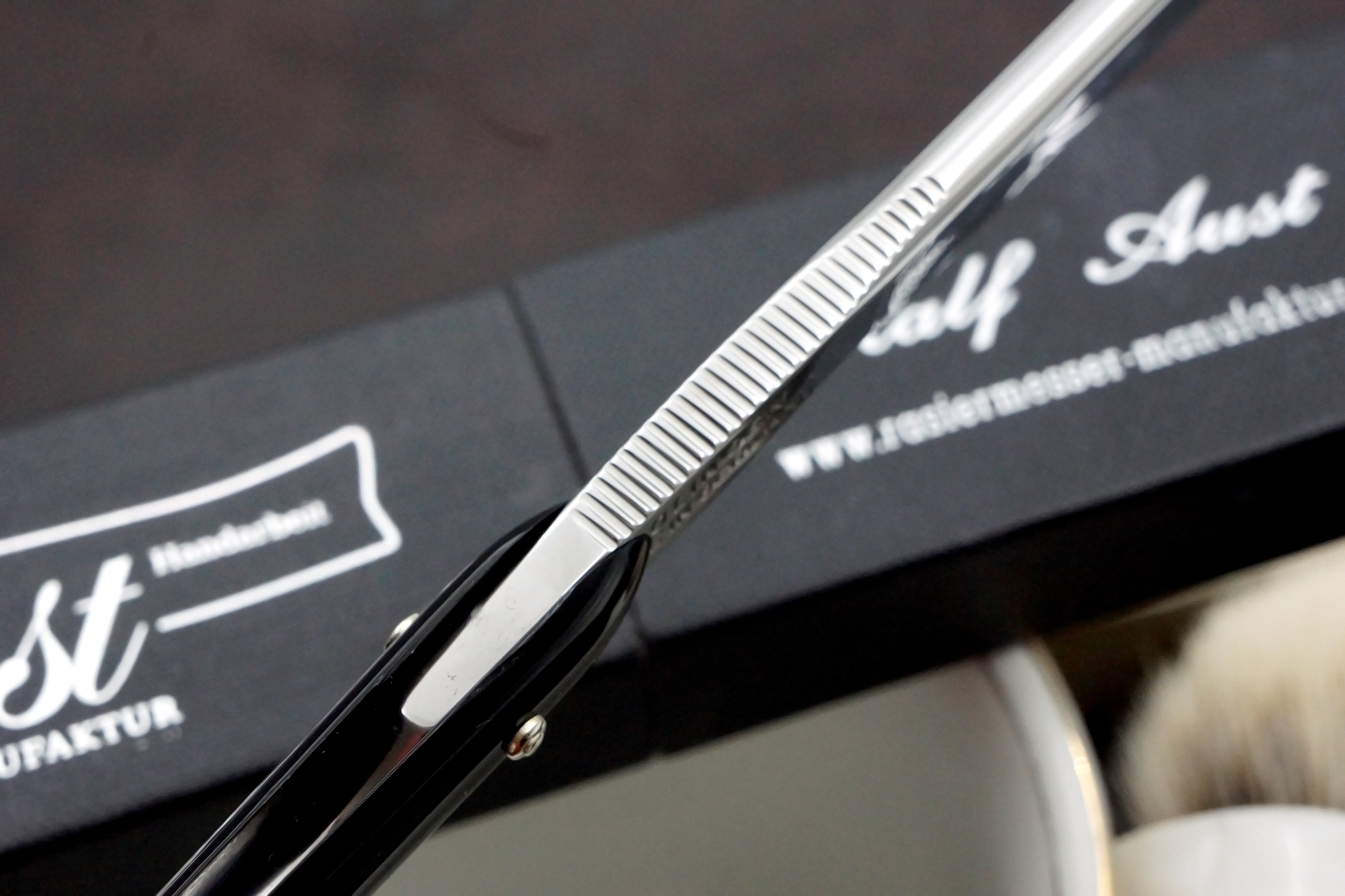 Ralf Aust 5/8 Full Hollow Blade with Black Scales - Preowned Solingen Straight Razor - Shave Ready