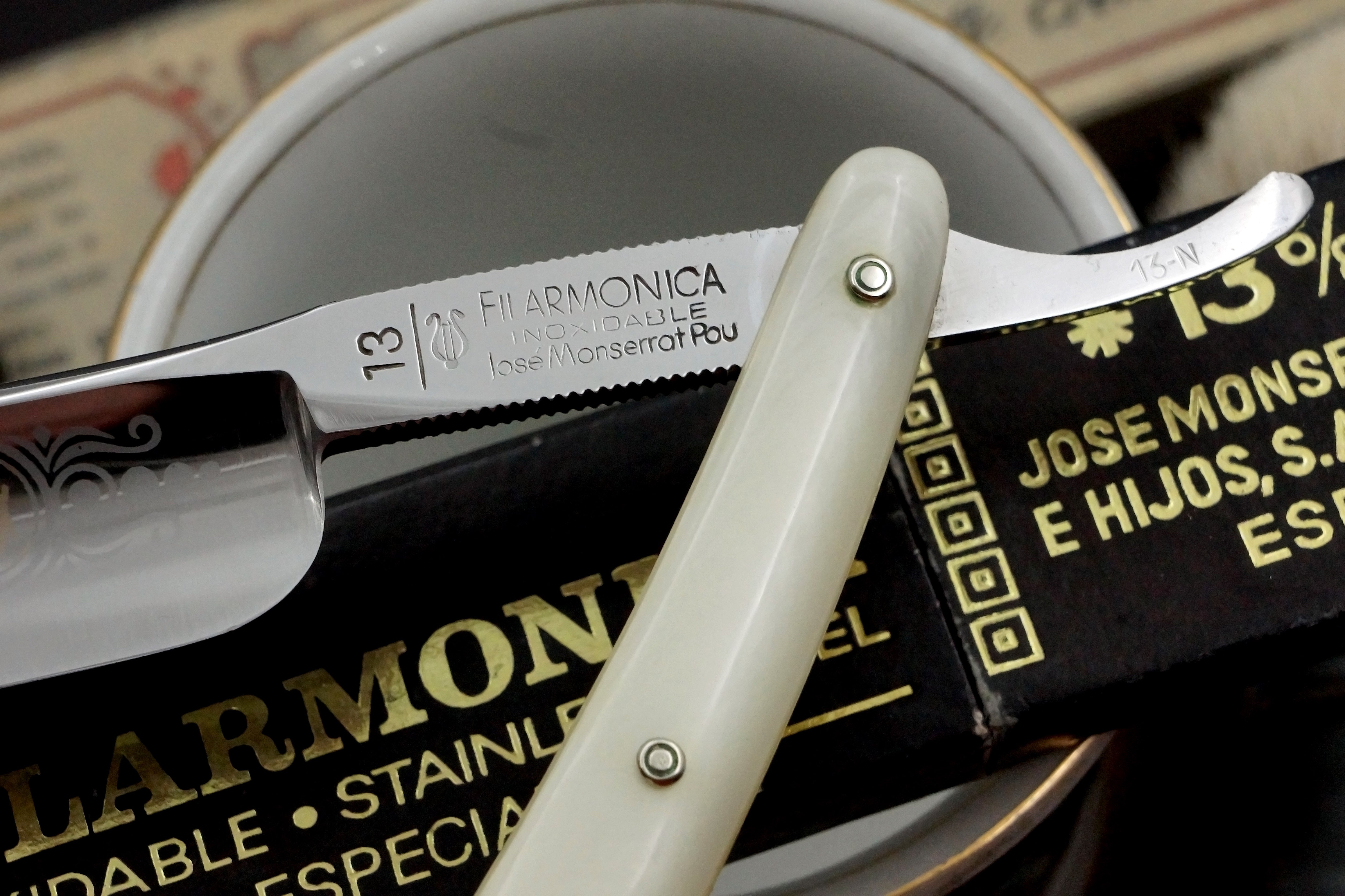 Filarmonica Inox Stainless Steel JMP No. 13 13/16 Full Hollow Blade - Near Pristine Vintage Spanish Straight Razor - Shave Ready