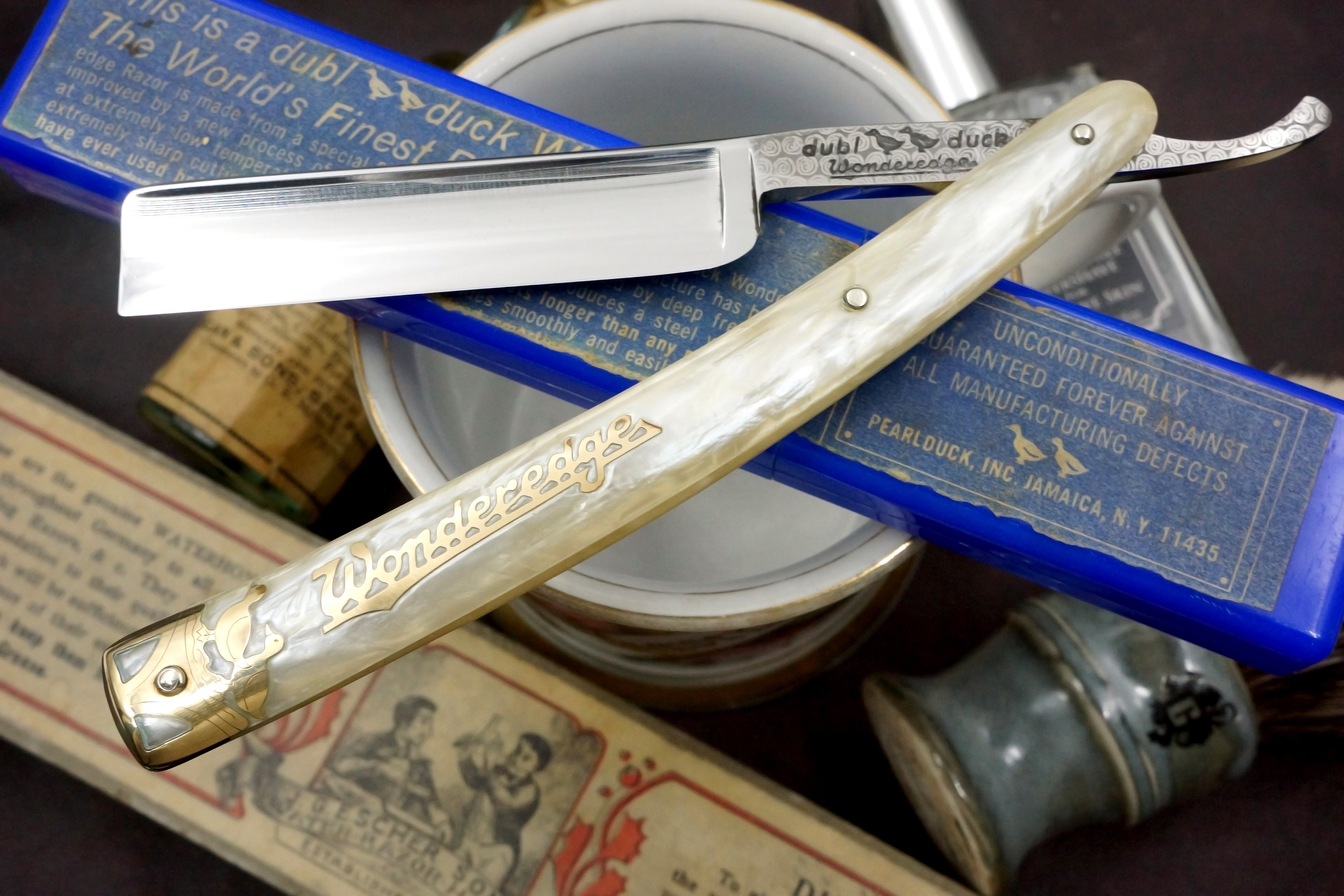 Dubl Duck Wonderedge 9/16 Blade Cracked Ice Scales - Near Mint Vintage Solingen Straight Razor - Shave Ready