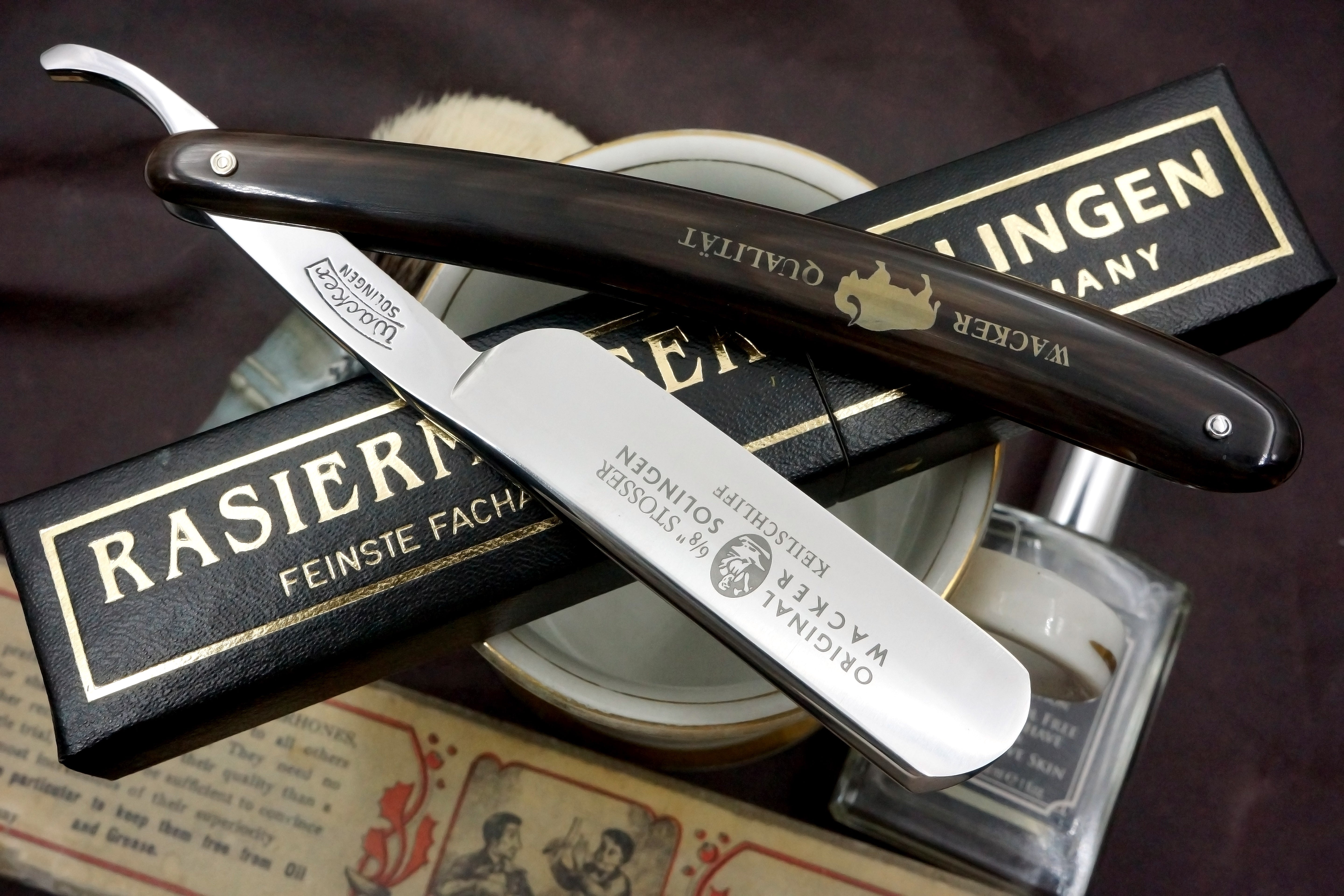 Wacker Stosser 6/8 Quarter Hollow  Blade - Horn Scales Preowned Solingen Straight Razor - Shave Ready