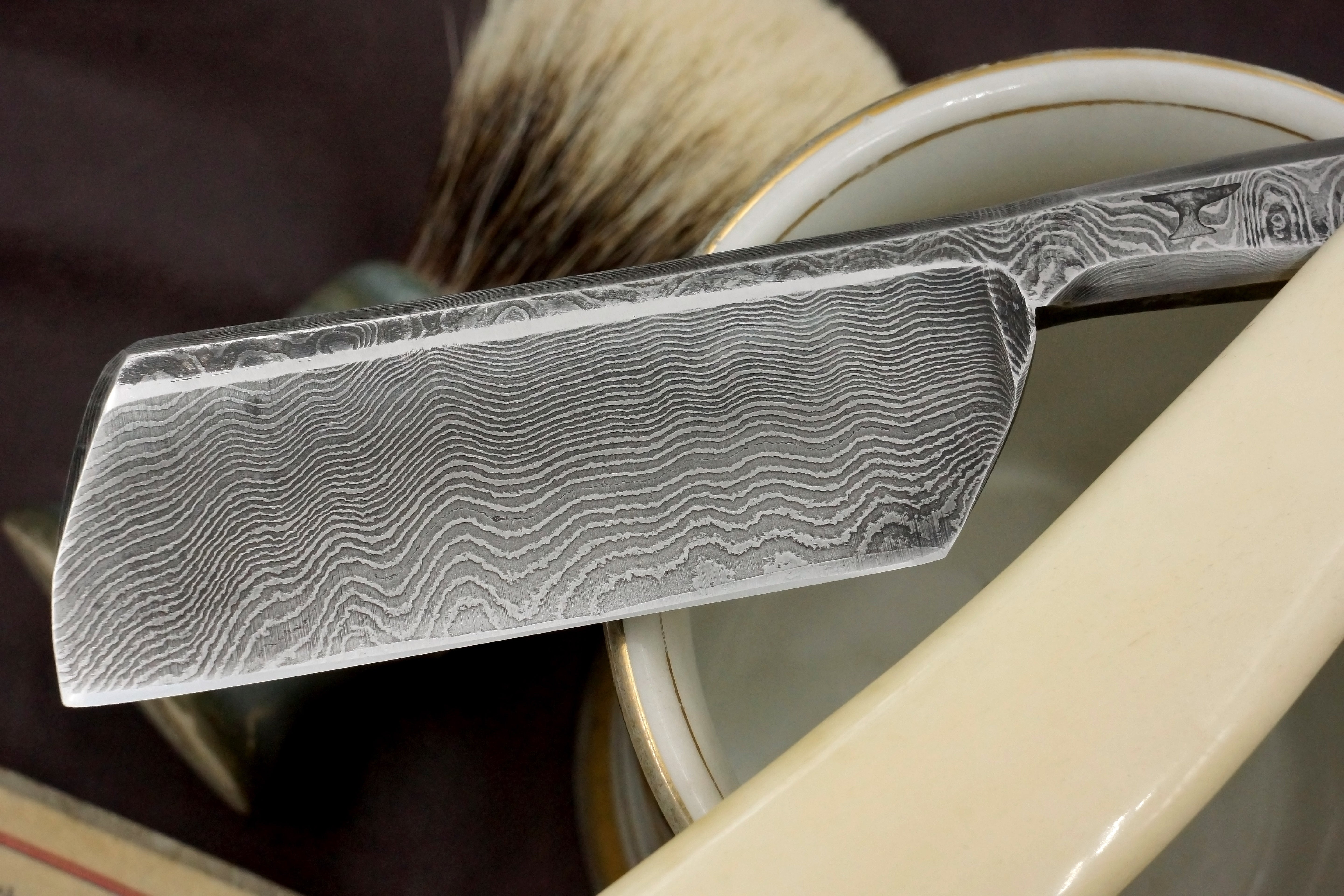 Shave Smith 9/8 Quarter Hollow Damascus Blade - Preowned Custom Straight Razor - Shave Ready