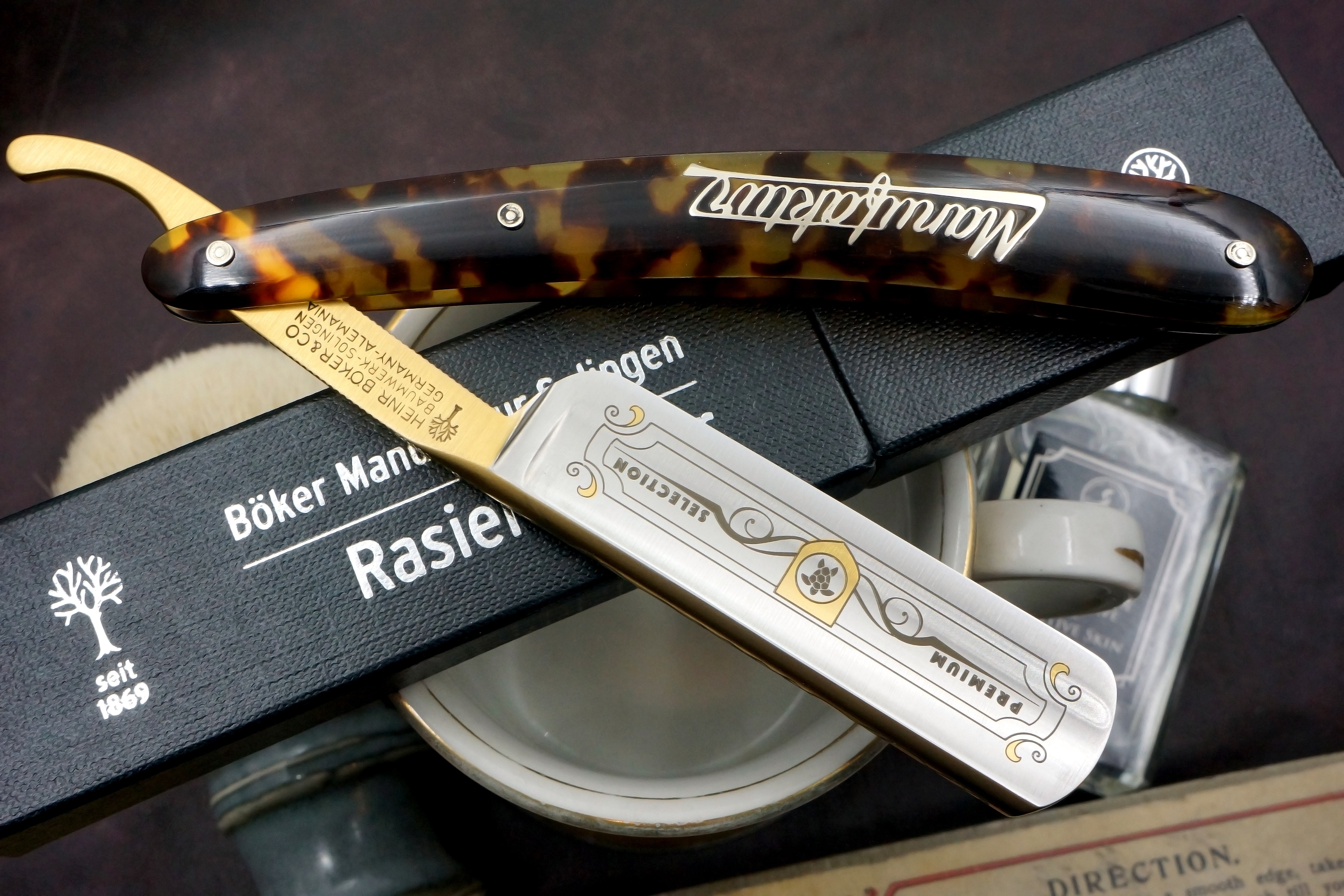 Boker "Tortoiseshell" 6/8 Full Hollow Etched Blade - Preowned Solingen Straight Razor - Shave Ready