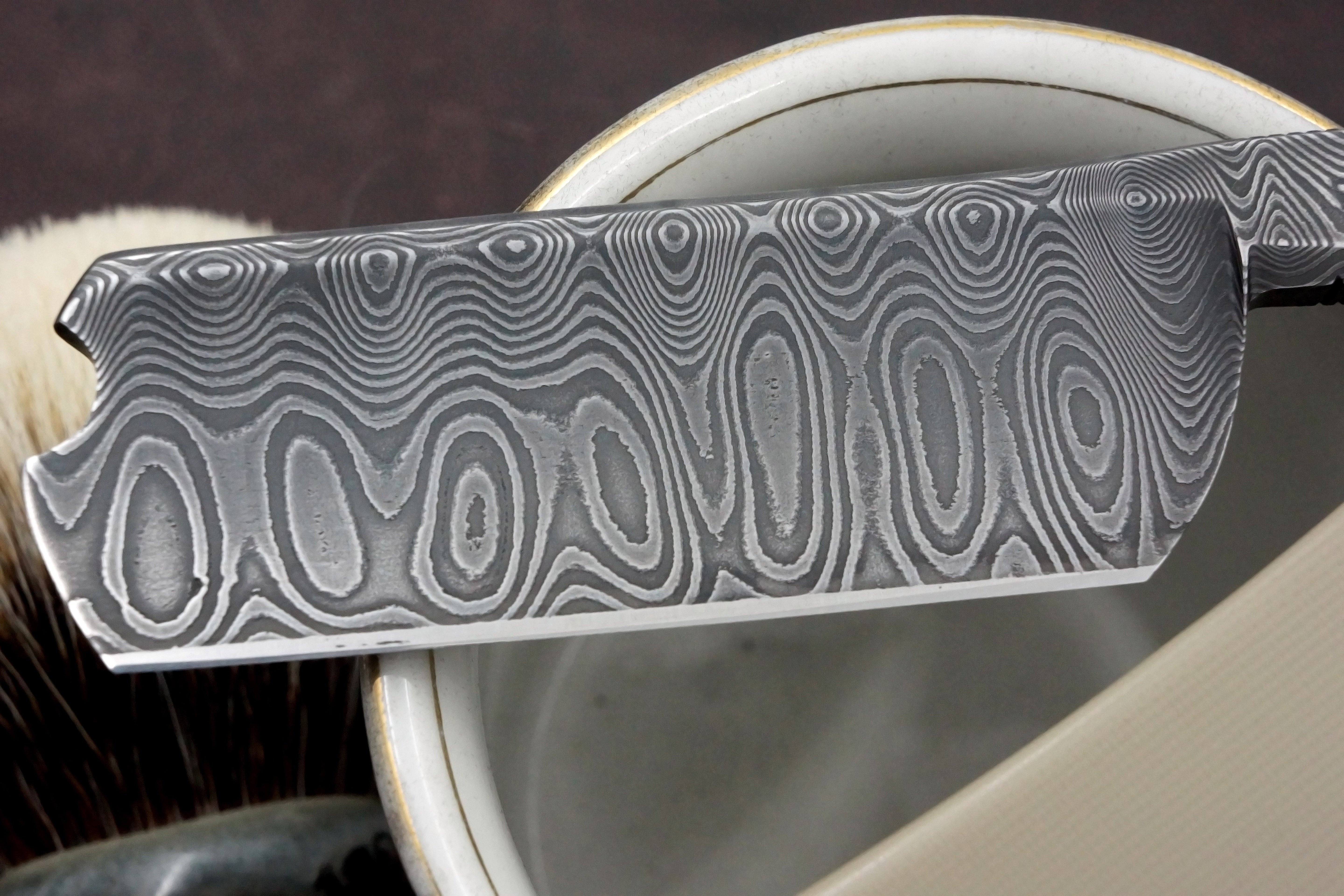 Brian Brown 9/8 Quarter Hollow Damascus Steel Blade with G10 Scales - Preowned Custom Straight Razor - Shave Ready