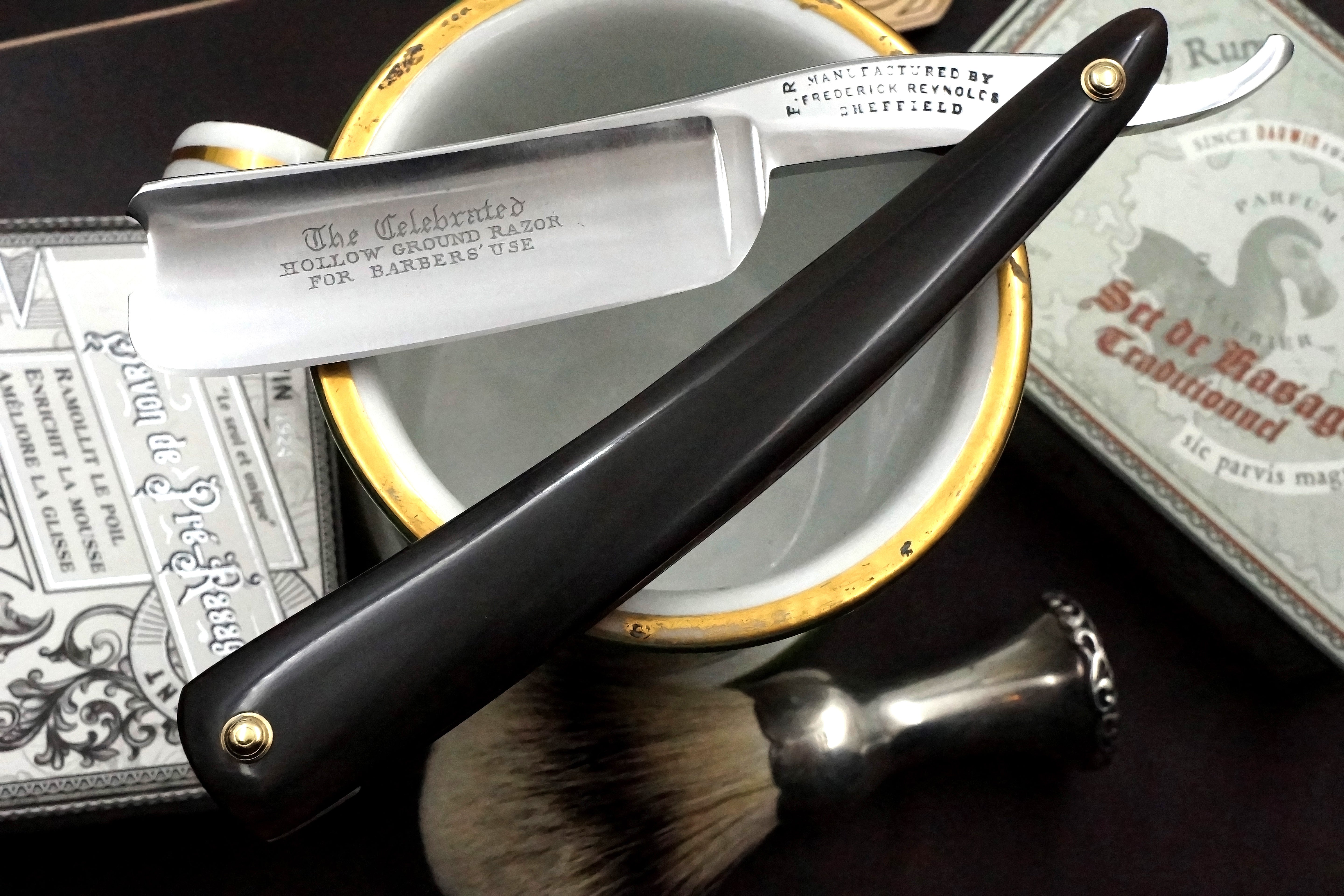 Frederick Reynolds Celebrated Hollow Ground For Barbers Use - 1" Blade with Custom Horn Scales -  Sheffield Straight Razor - Shave Ready