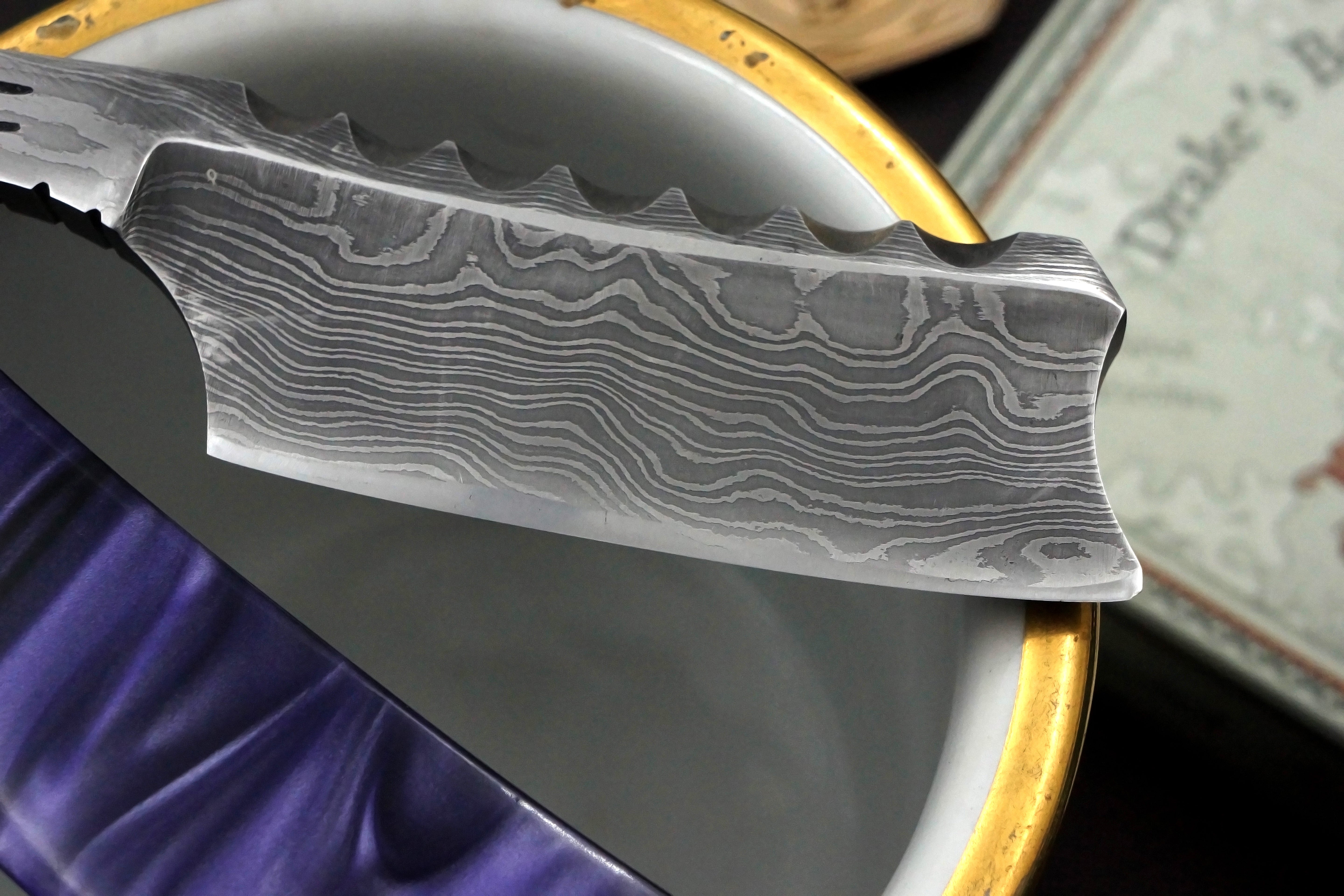 Snail Forge 7/8 Damascus Steel Near Wedge Blade - Preowned Custom Straight Razor - Shave Ready