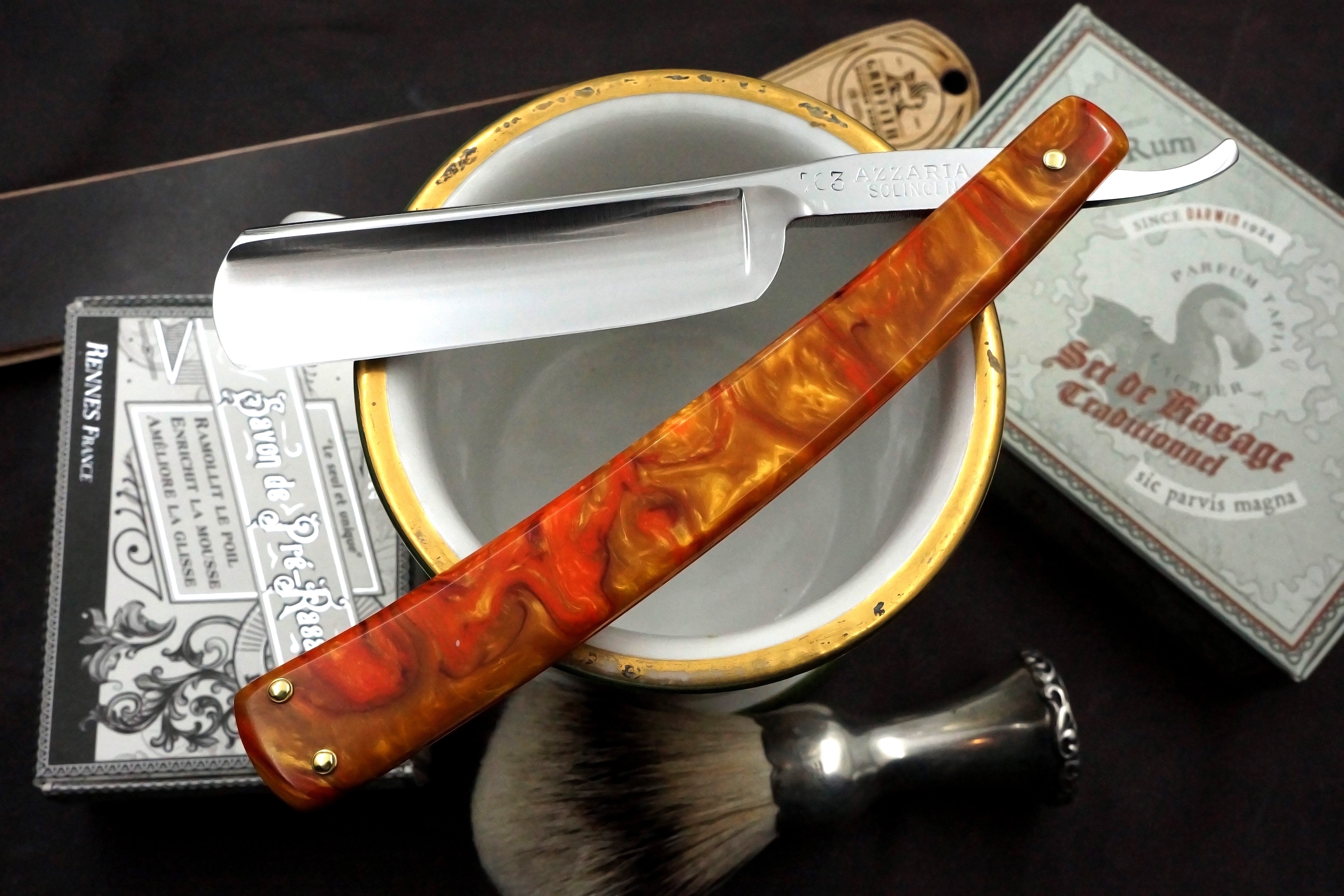 Azzaria 13/16 Full Hollow Blade Custom Scales - Solingen Vintage Straight Razor - Shave Ready