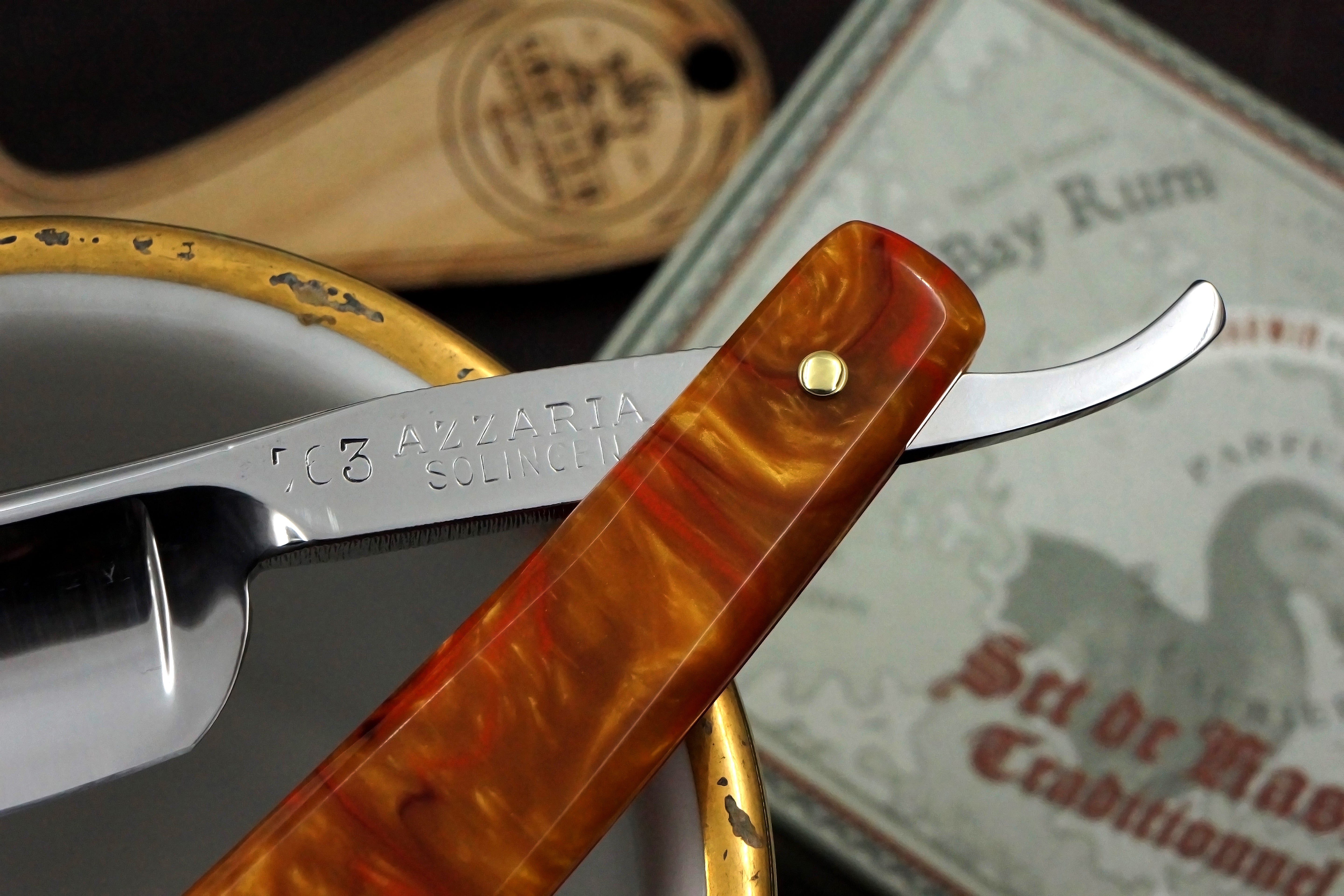 Azzaria 13/16 Full Hollow Blade Custom Scales - Solingen Vintage Straight Razor - Shave Ready