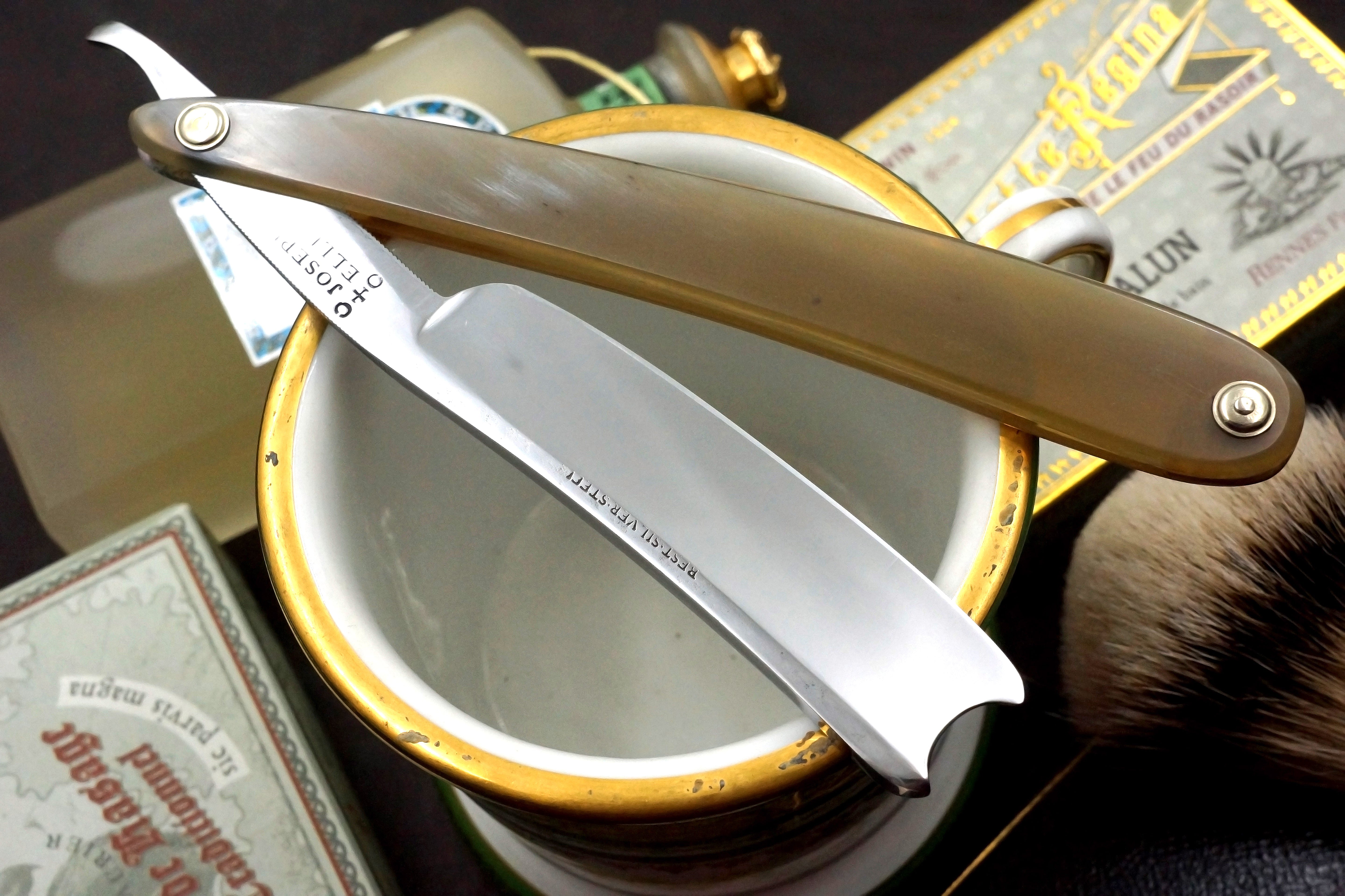 Joseph Elliot's Best Silver Steel - Restored 6/8 Vintage Sheffield Straight Razor with New Horn Scales - Shave Ready