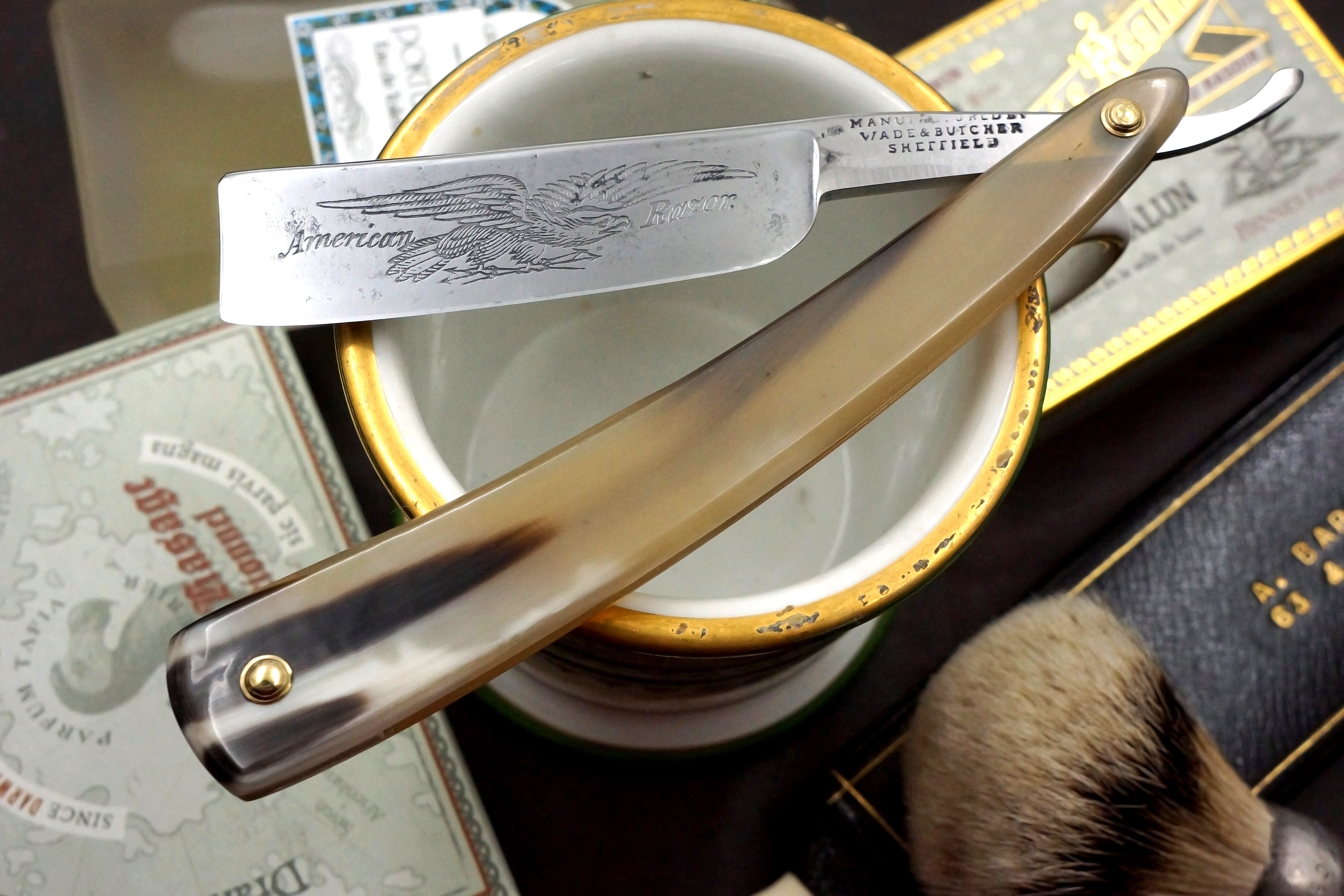 Wade & Butcher "American Razor" 7/8 Blade with New Horn Scales Sheffield Straight Razor - Shave Ready