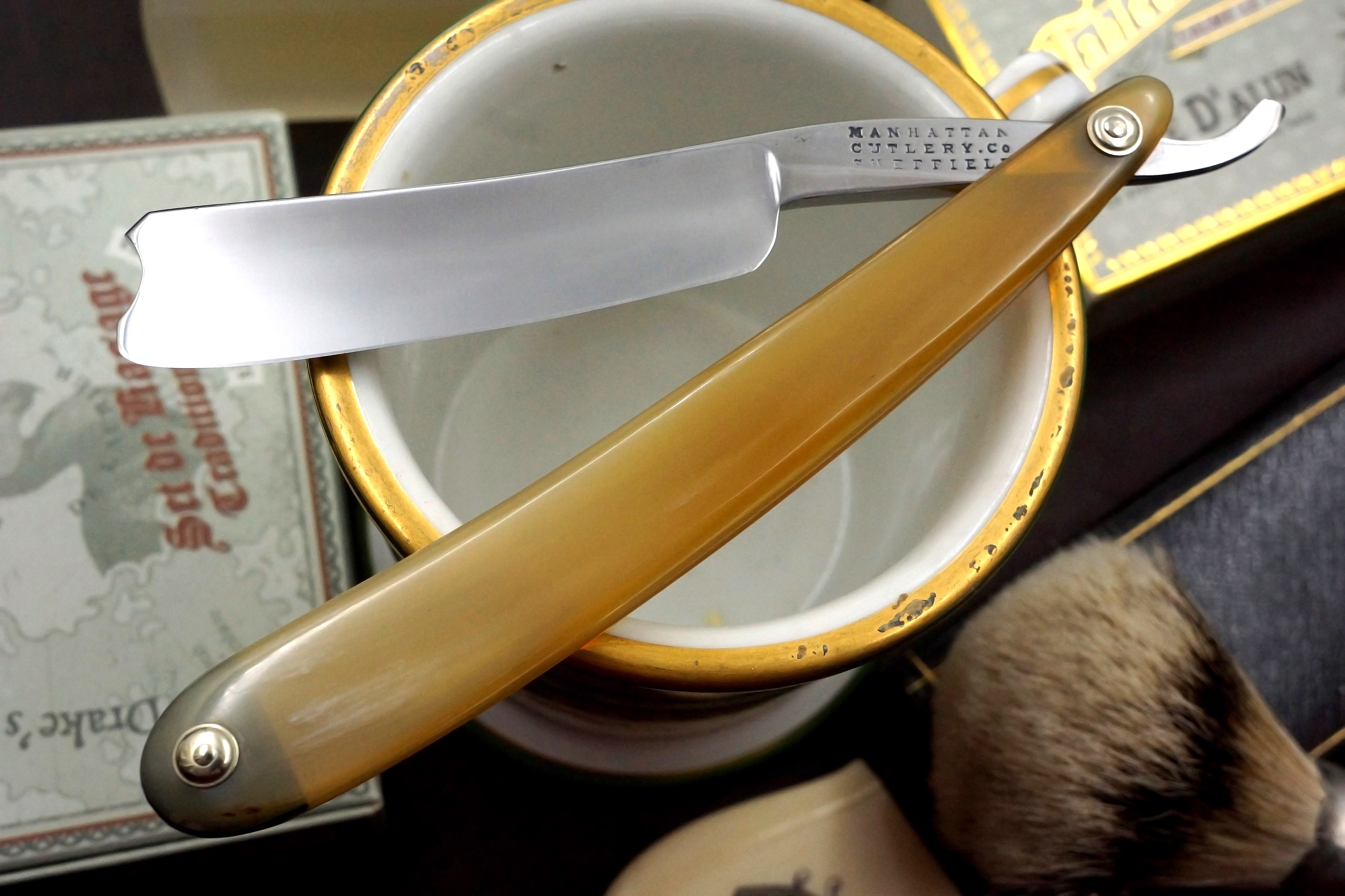 Manhattan Cutlery Co. - Restored 6/8 Vintage Sheffield Straight Razor with New Horn Scales - Shave Ready