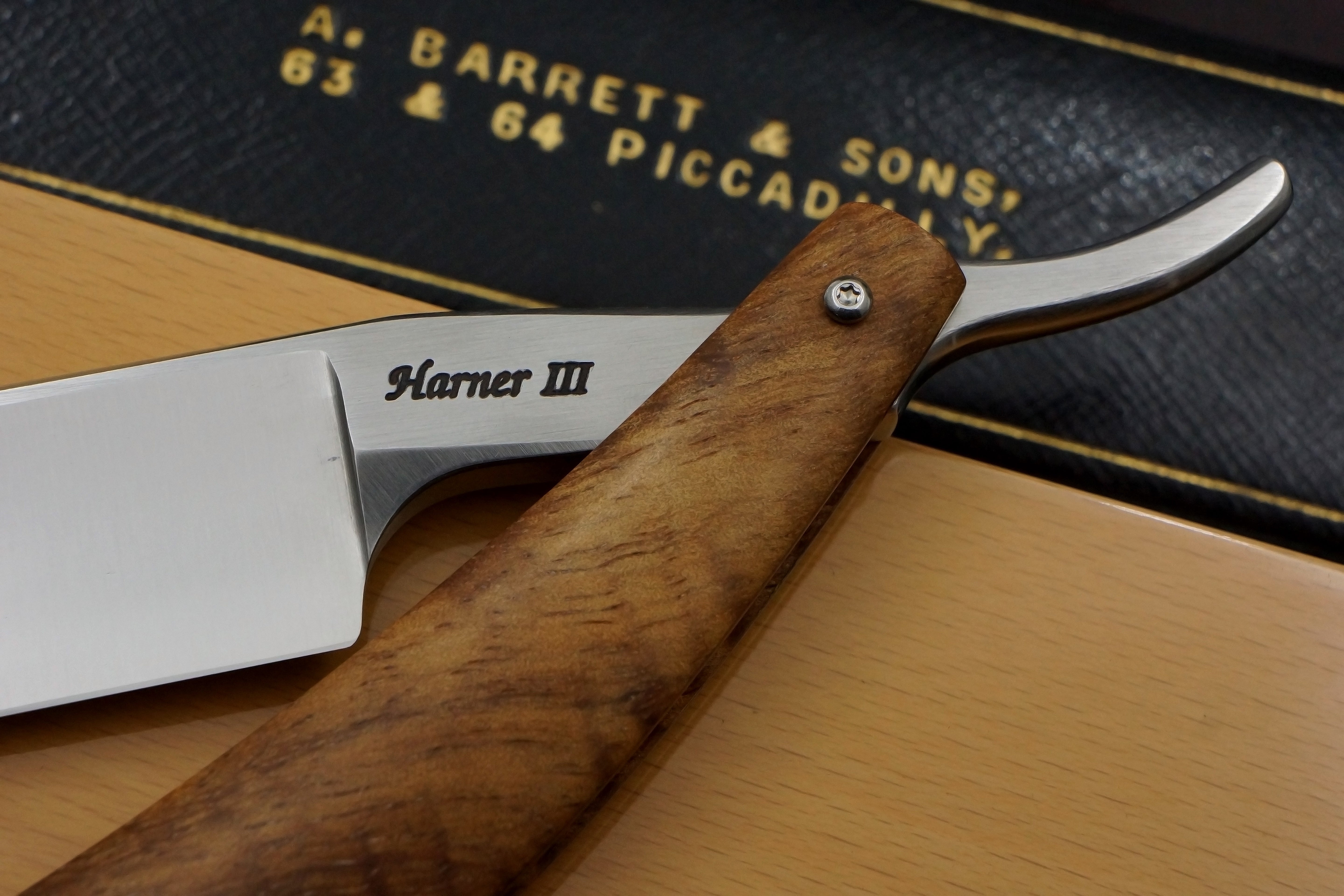 Butch Harner 8/8 Near Wedge Blade with Curly Koa Scales - Preowned Custom Straight Razor - Shave Ready