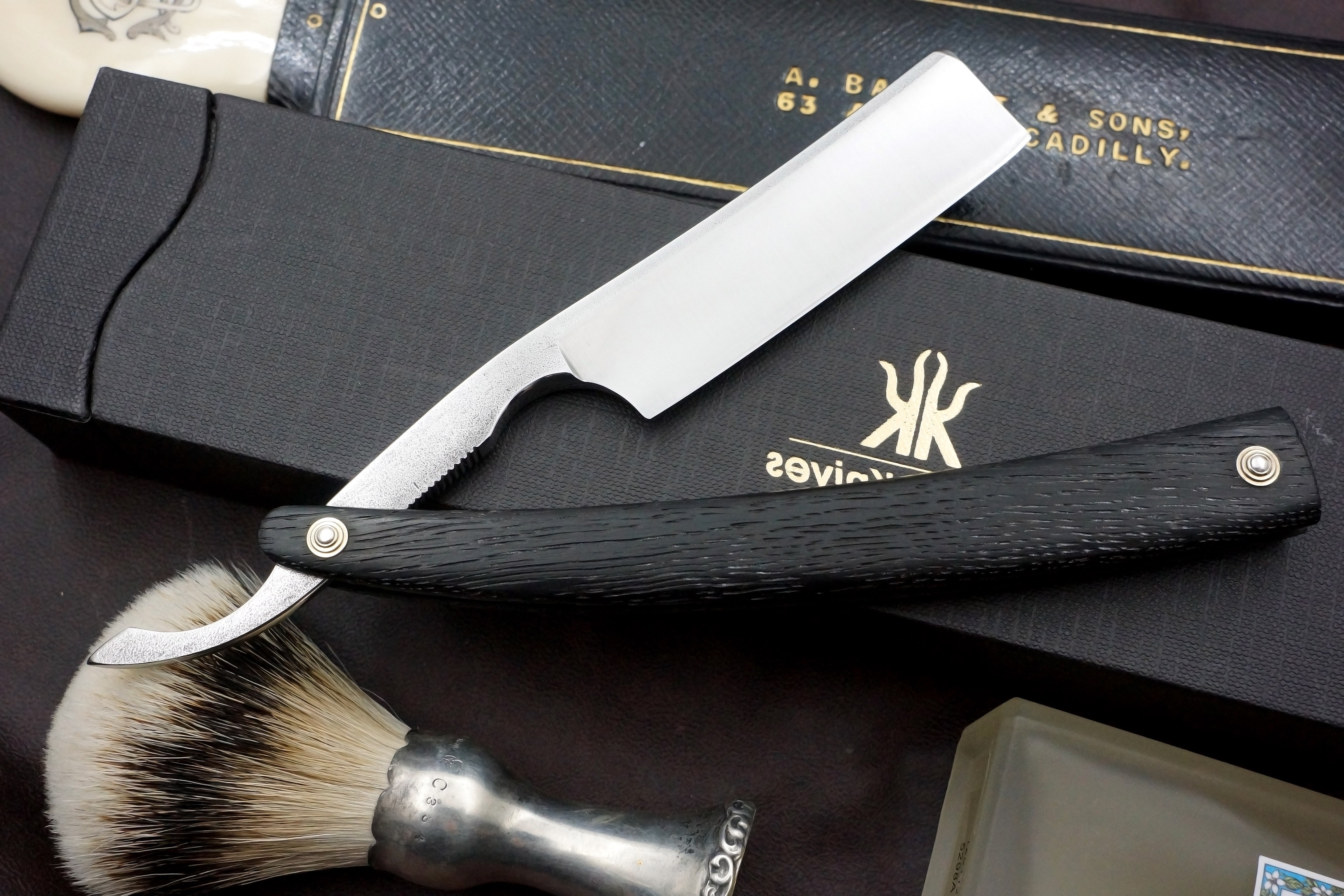 Koraat Basic II 7/8 Near Wedge Blade with Bog Oak Scales - Preowned Custom Straight Razor - Shave Ready