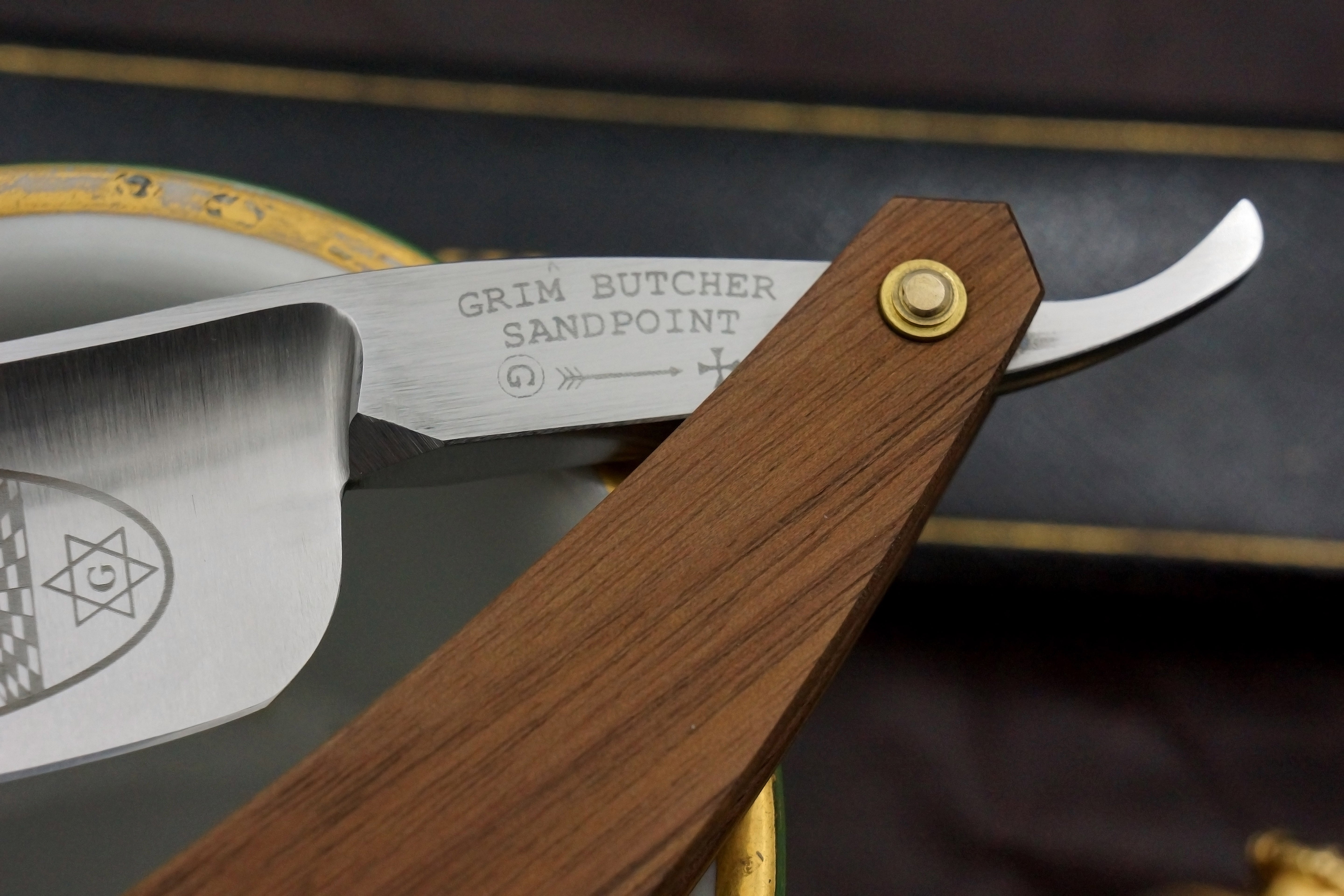 Grim Butcher 9/8 Full Hollow Blade with Masonic Etch - Preowned Straight Razor - Shave Ready