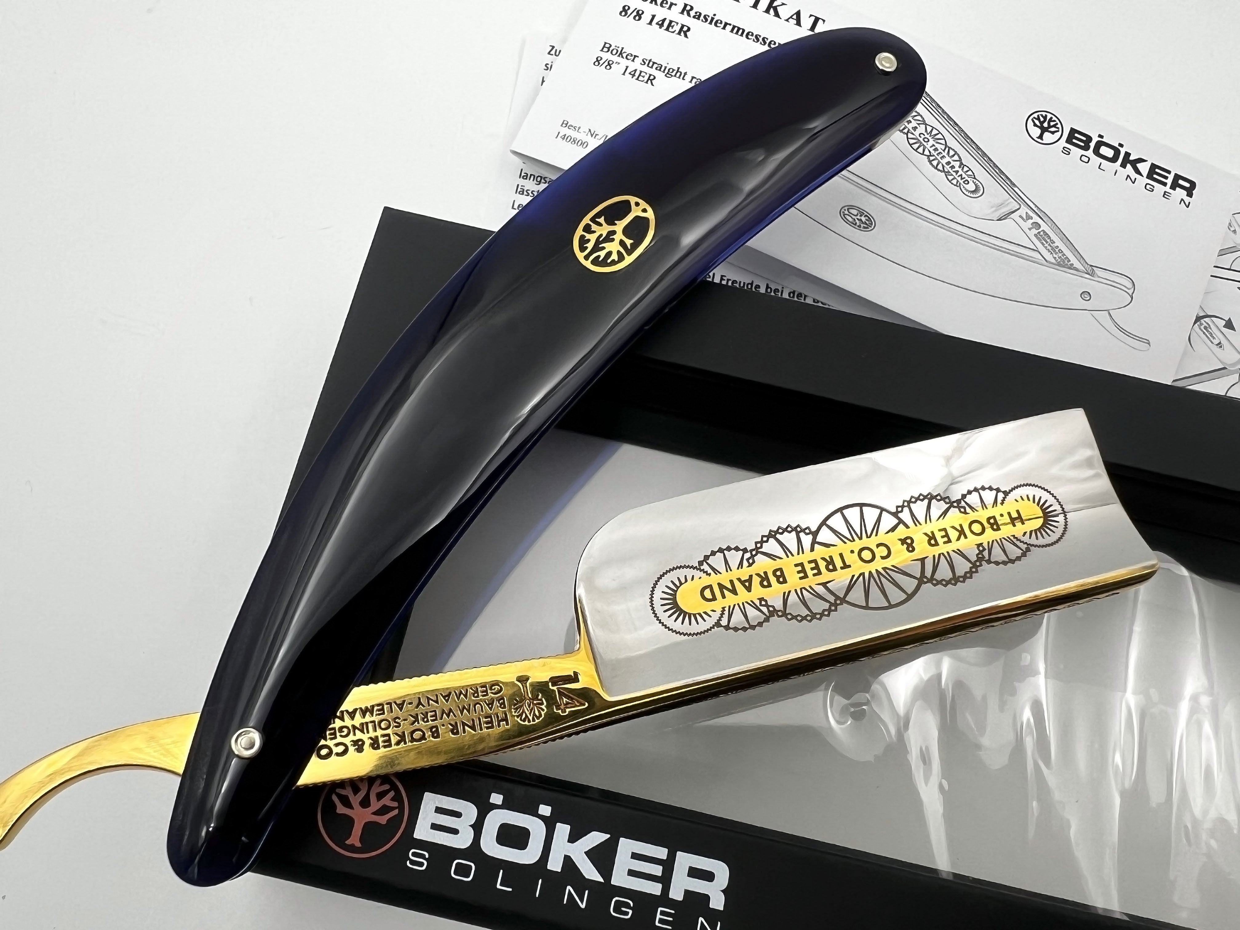 Boker 14er 8/8 Singing Full Hollow Blade with Acrylic Scales Full Hollow Solingen Straight Razor