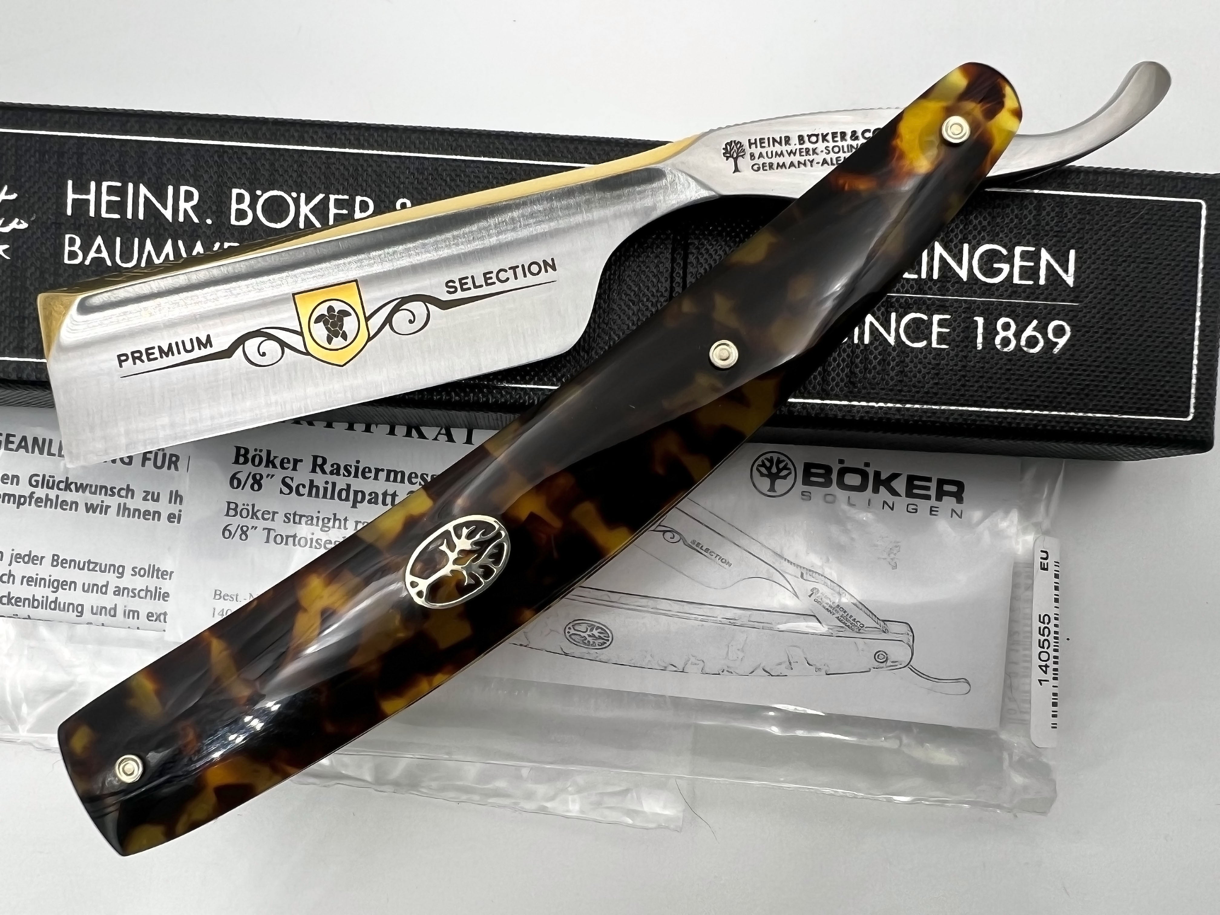 Boker Tortoise Shell 2.0 6/8 Singing Full Hollow Blade with Acrylic Scales Full Hollow Solingen Straight Razor