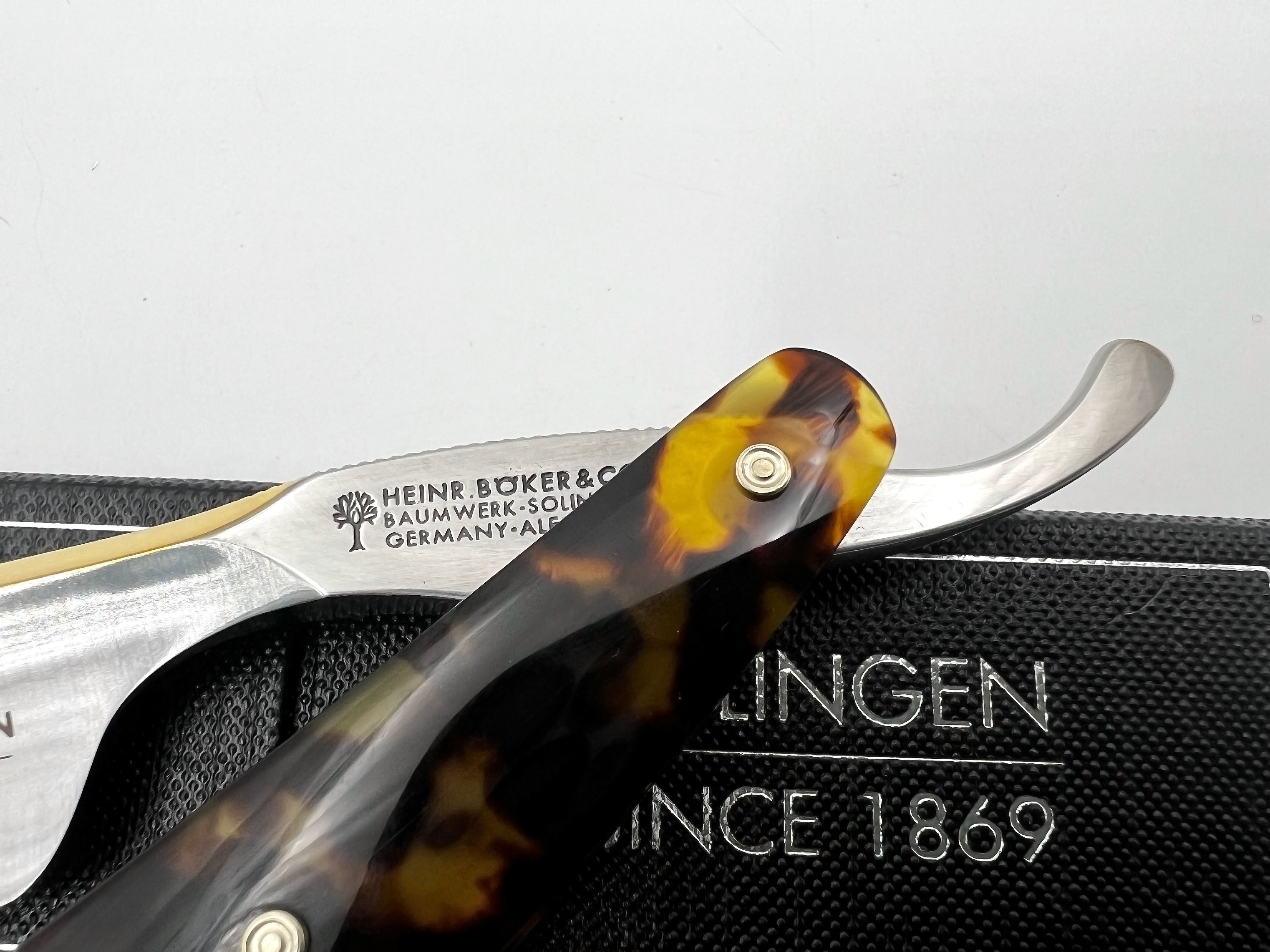 Boker Tortoise Shell 2.0 6/8 Singing Full Hollow Blade with Acrylic Scales Full Hollow Solingen Straight Razor