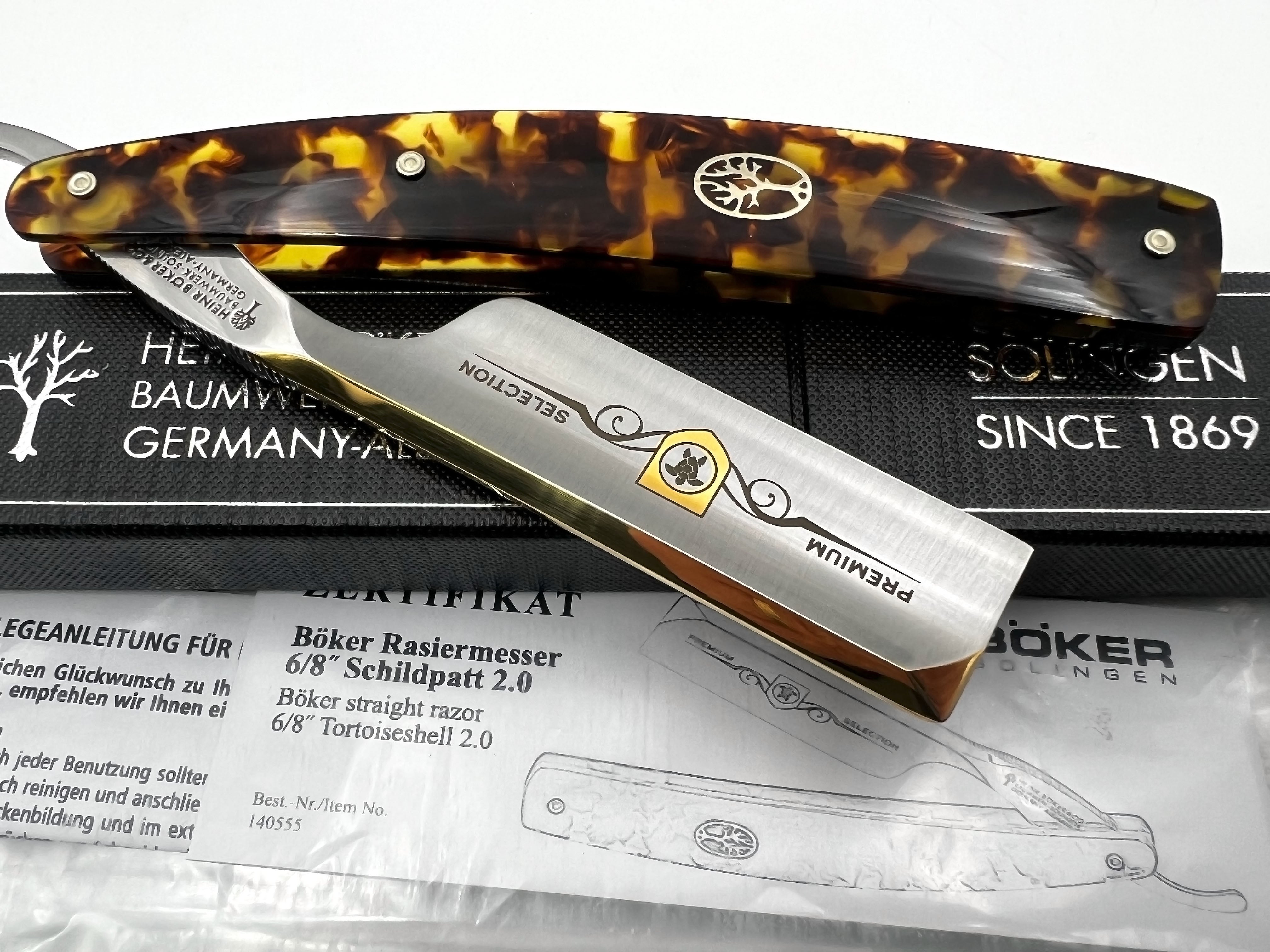 Boker Tortoise Shell 2.0 6/8 Singing Full Hollow Blade with Acrylic Scales Full Hollow Solingen Straight Razor