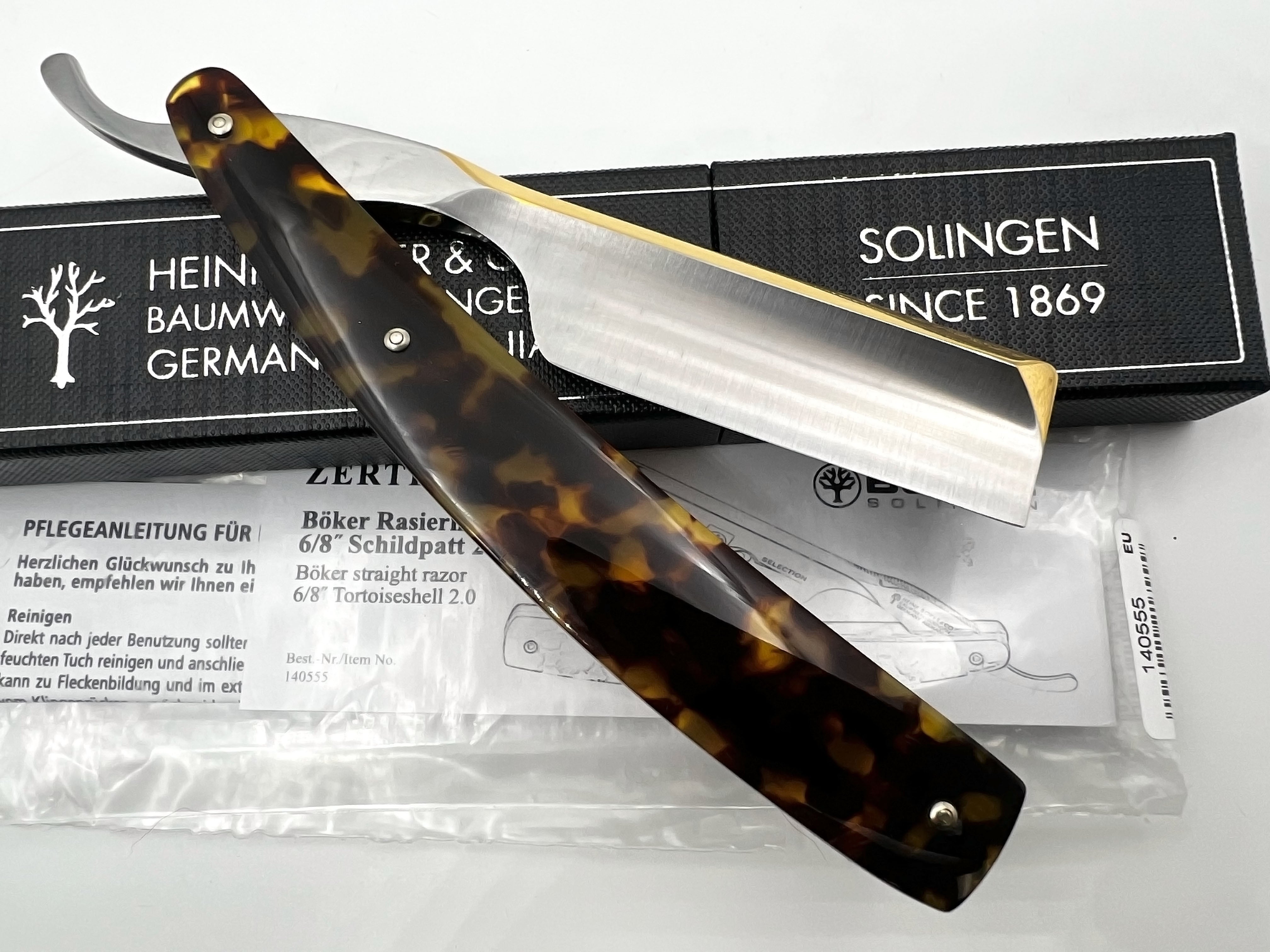 Boker Tortoise Shell 2.0 6/8 Singing Full Hollow Blade with Acrylic Scales Full Hollow Solingen Straight Razor