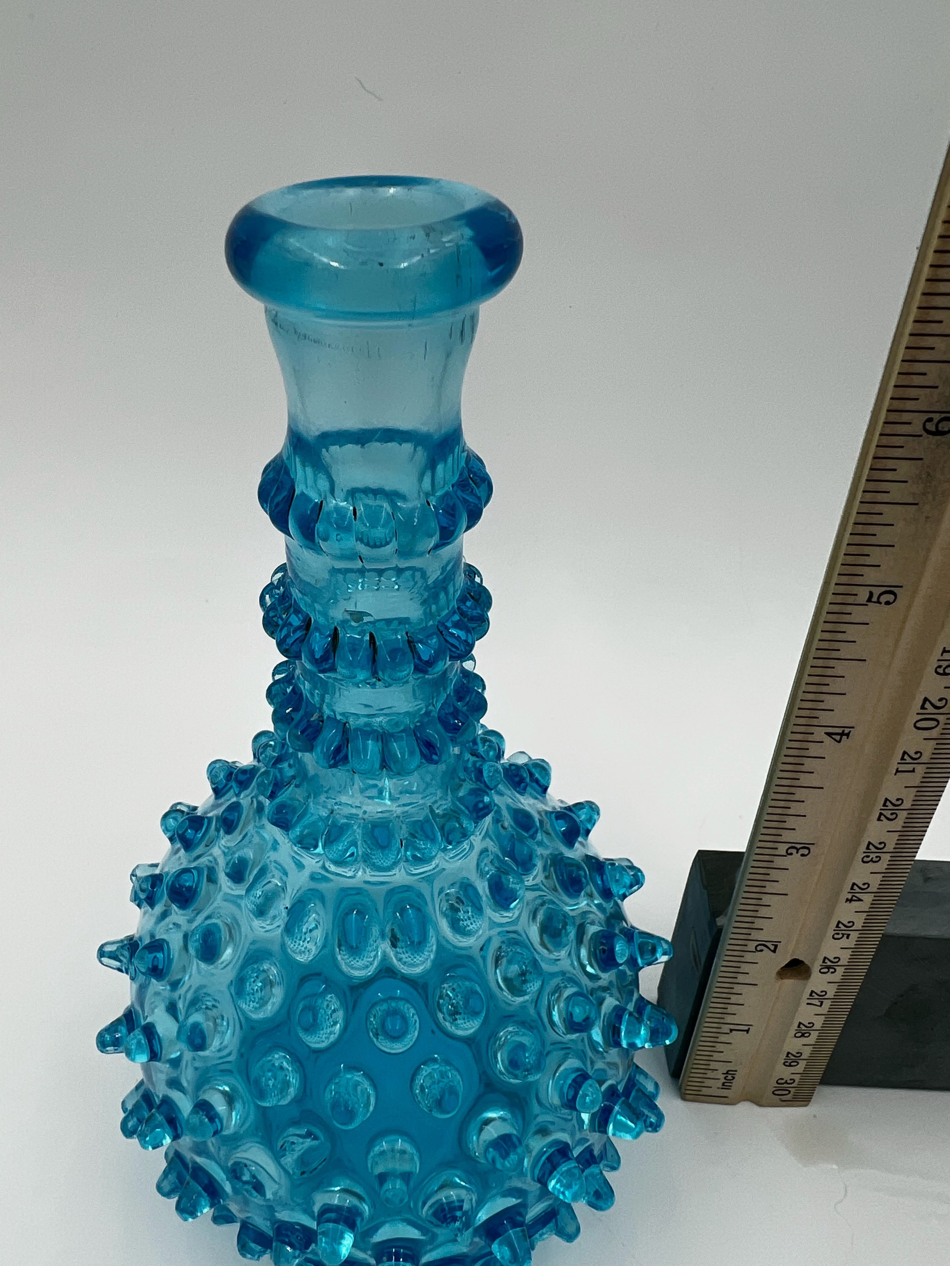 Antique Blue Hand Blown Glass Hobnail Barber Bottle- Lovely and Good Condition