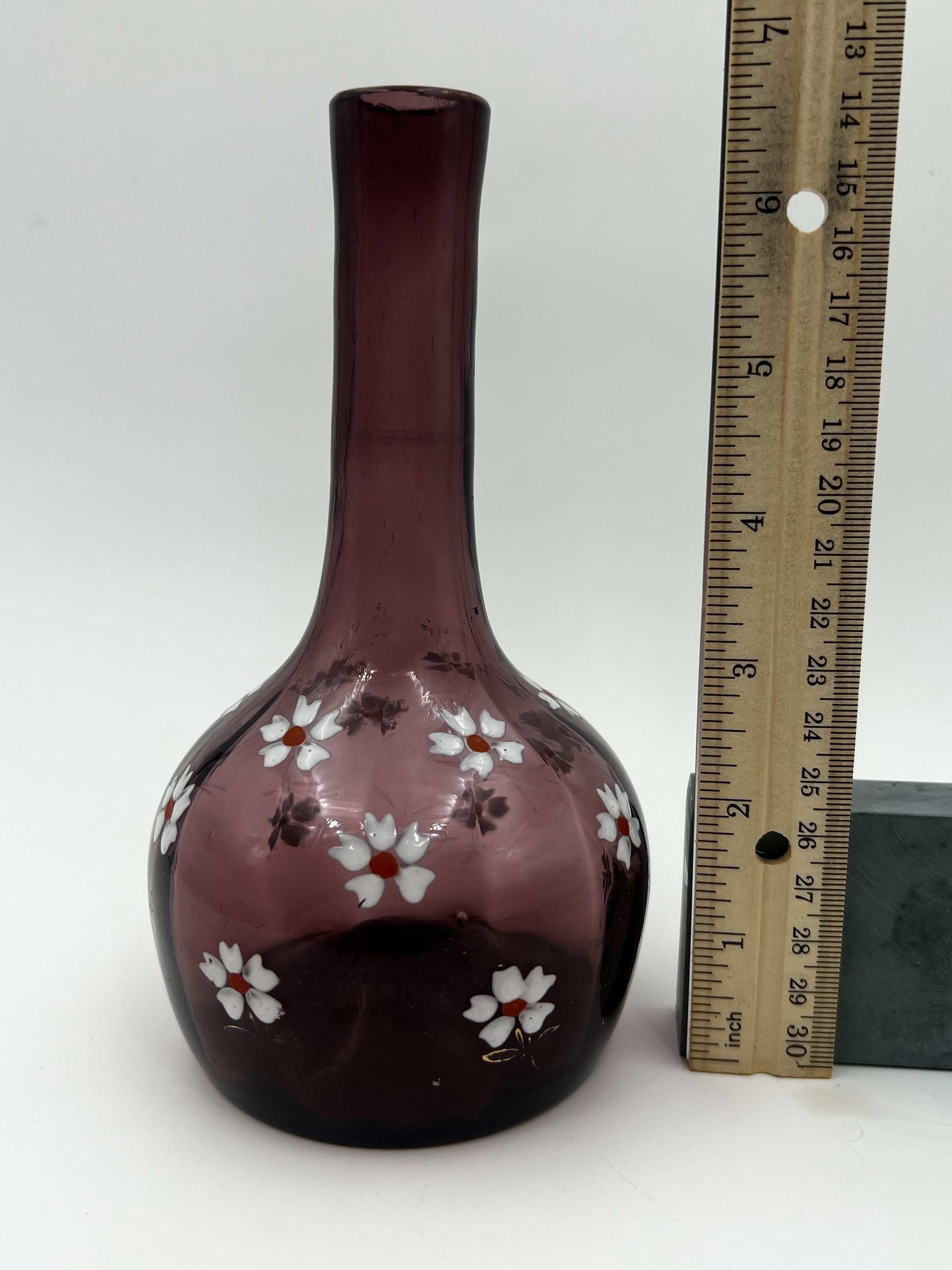 Antique Hand Painted Cranberry Hand Blown Glass Barber Bottle- Lovely and Excellent Condition