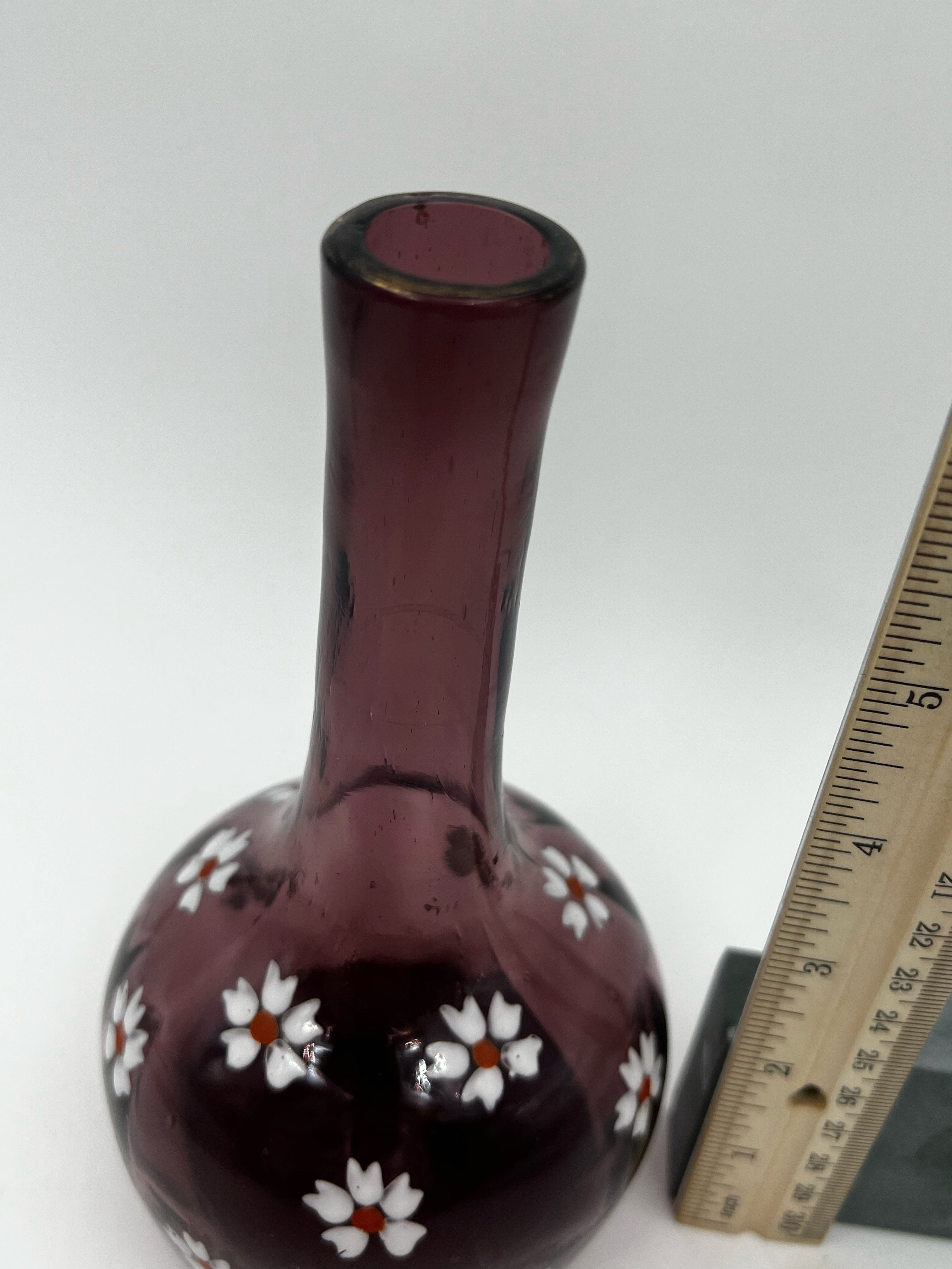 Antique Hand Painted Cranberry Hand Blown Glass Barber Bottle- Lovely and Excellent Condition