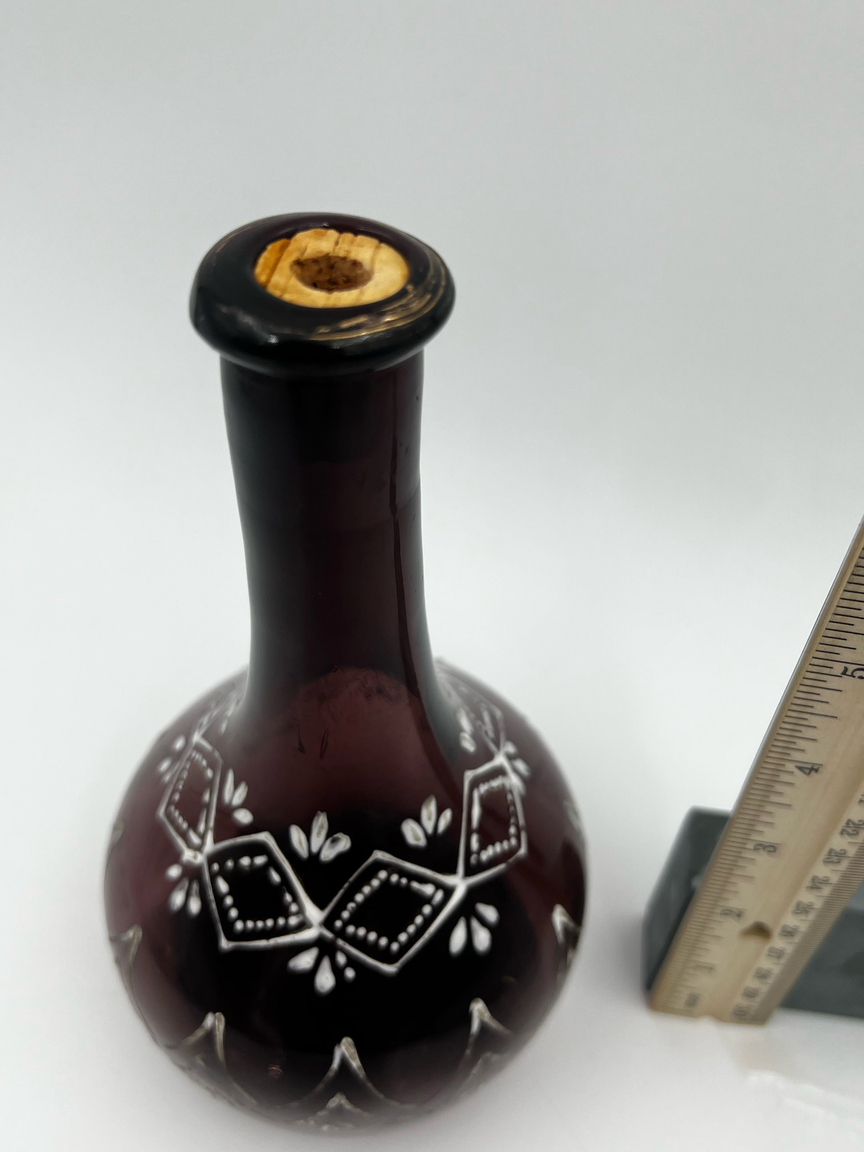 Antique Hand Painted Cranberry Hand Blown Glass Barber Bottle- Lovely and Excellent Condition