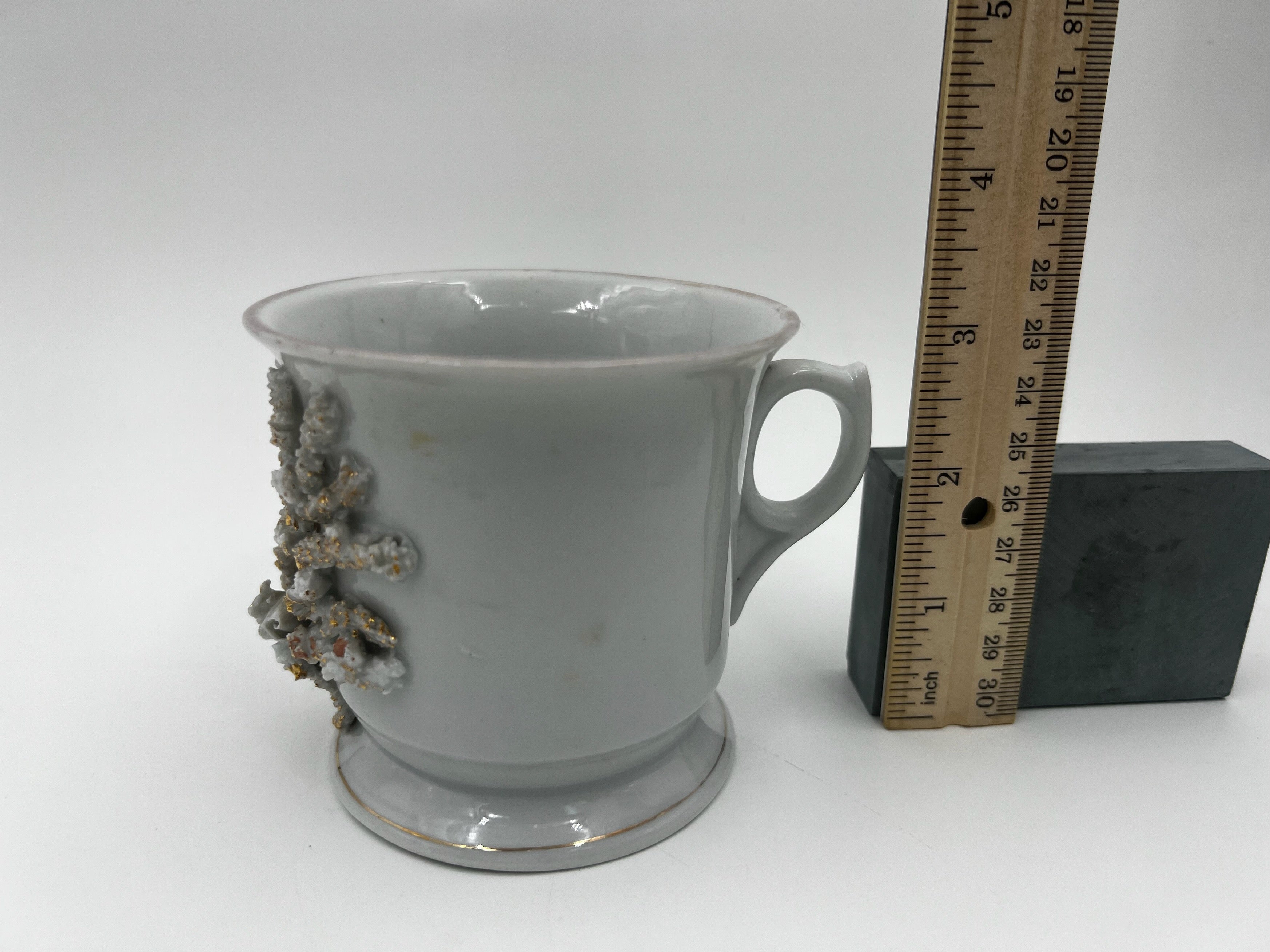 Antique Applied Decoration Shaving Mug / Scuttle - Lovely and Good Condition