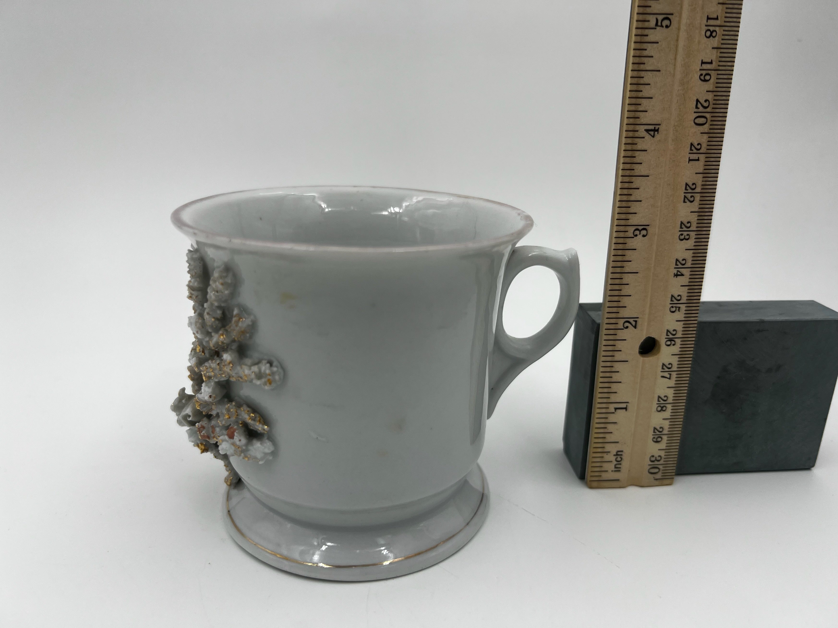 Antique Applied Decoration Shaving Mug / Scuttle - Lovely and Good Condition