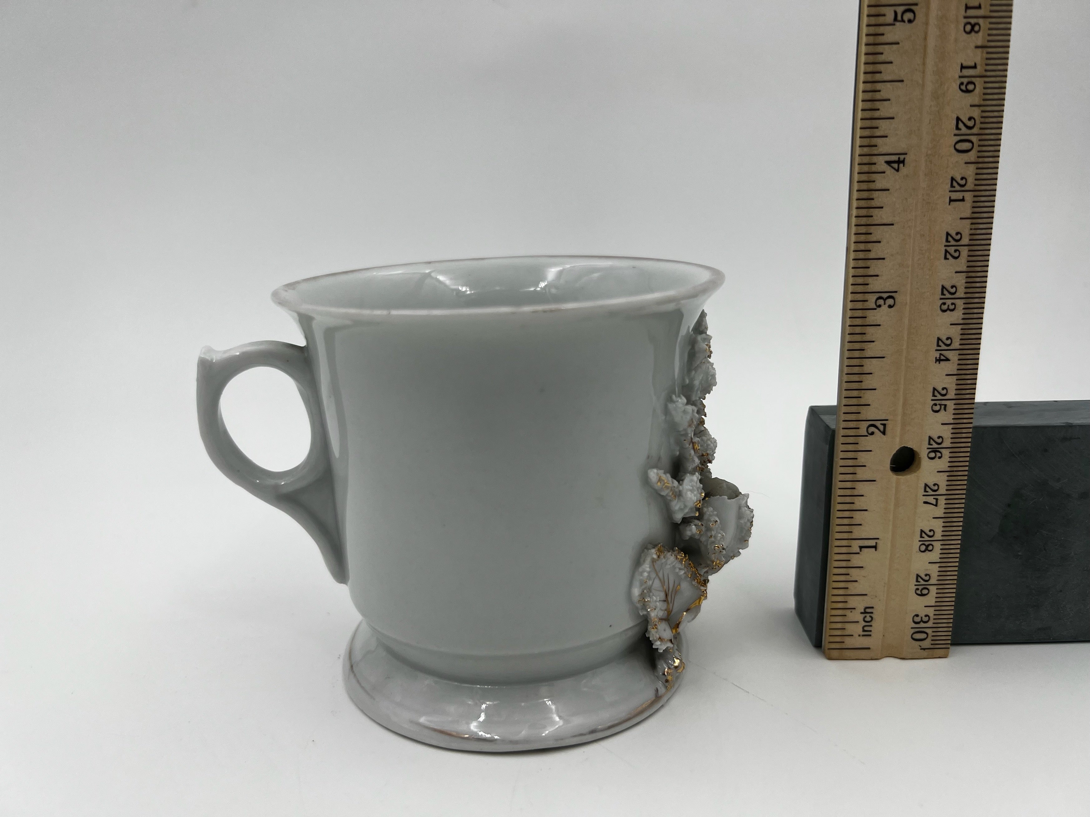 Antique Applied Decoration Shaving Mug / Scuttle - Lovely and Good Condition