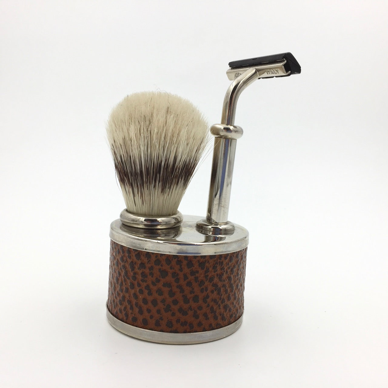 Arfa Vintage NOS Italian Shaving Set with TracII Razor, Badger Brush and Chrome Stand