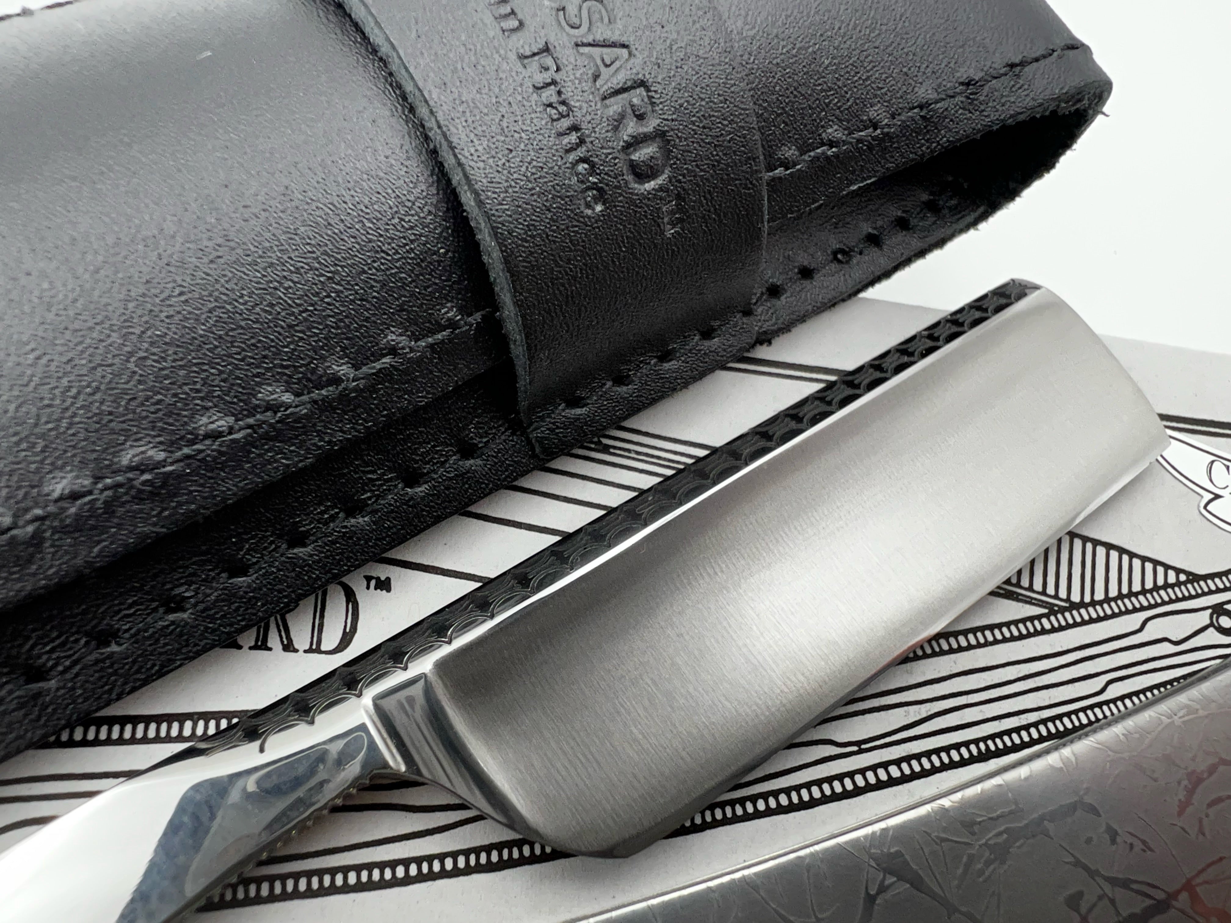 Thiers Issard 6/8 Engraved Spine with Etched Stainless Steel Scales - Cloud Design - Half Hollow Ground Straight Razor