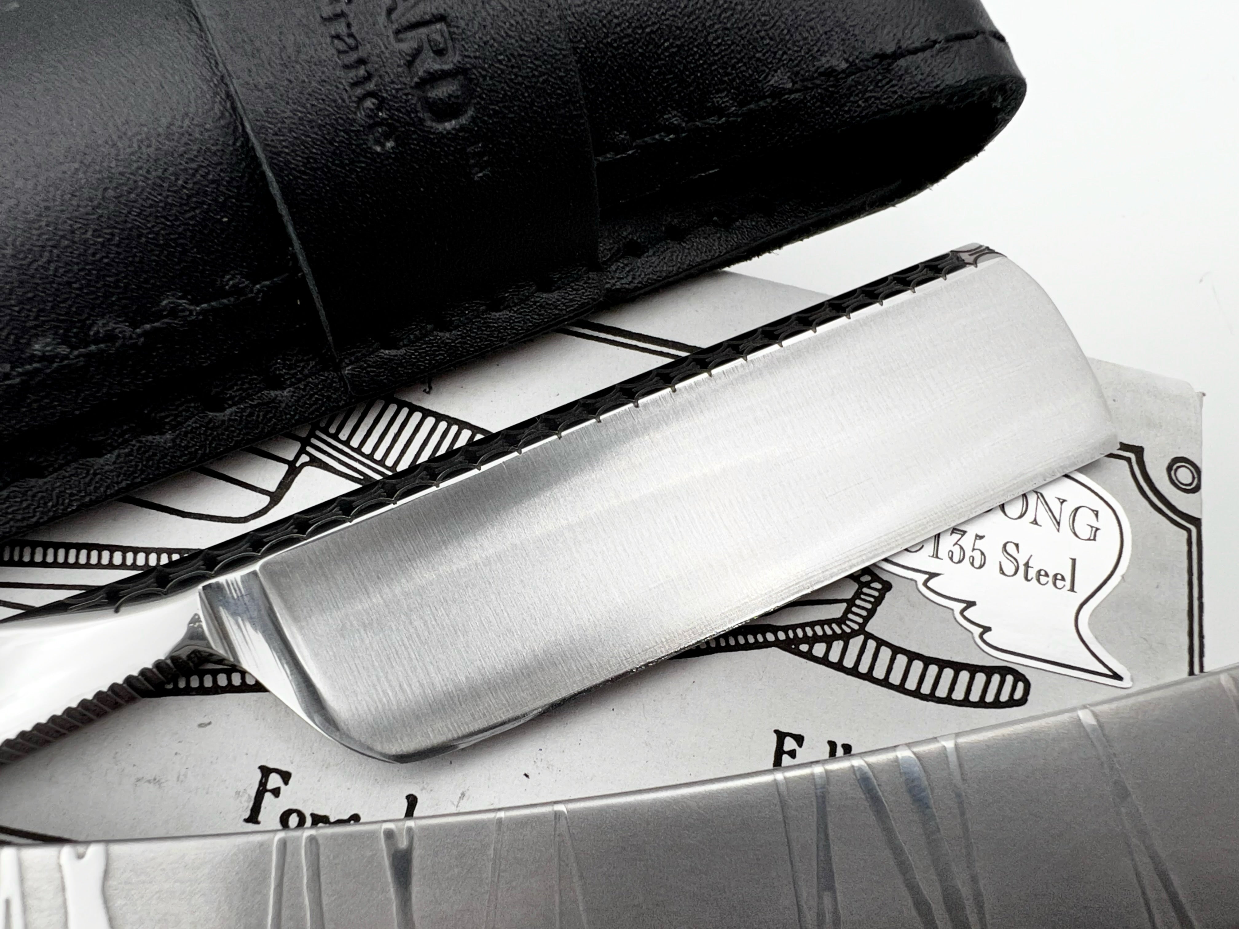 Thiers Issard 6/8 Engraved Spine with Etched Stainless Steel Scales - Twig Design - Half Hollow Ground Straight Razor