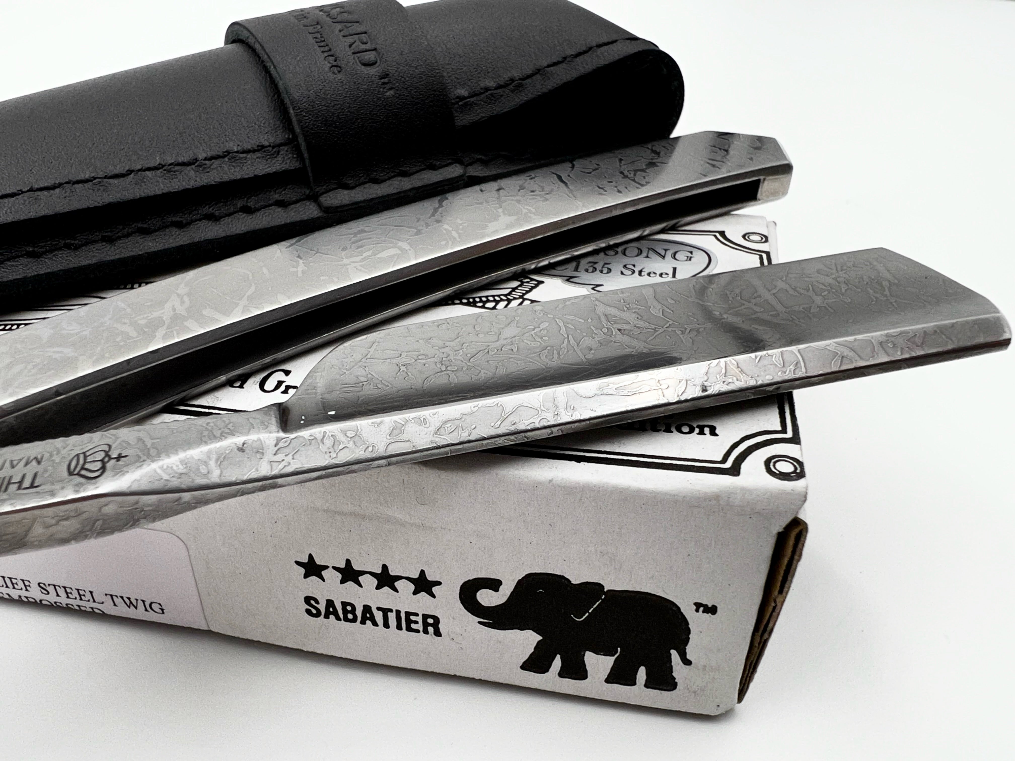 Thiers Issard 6/8 All-Over Etched Cloud Design - Half Hollow Ground Straight Razor with Stainless Steel Scales