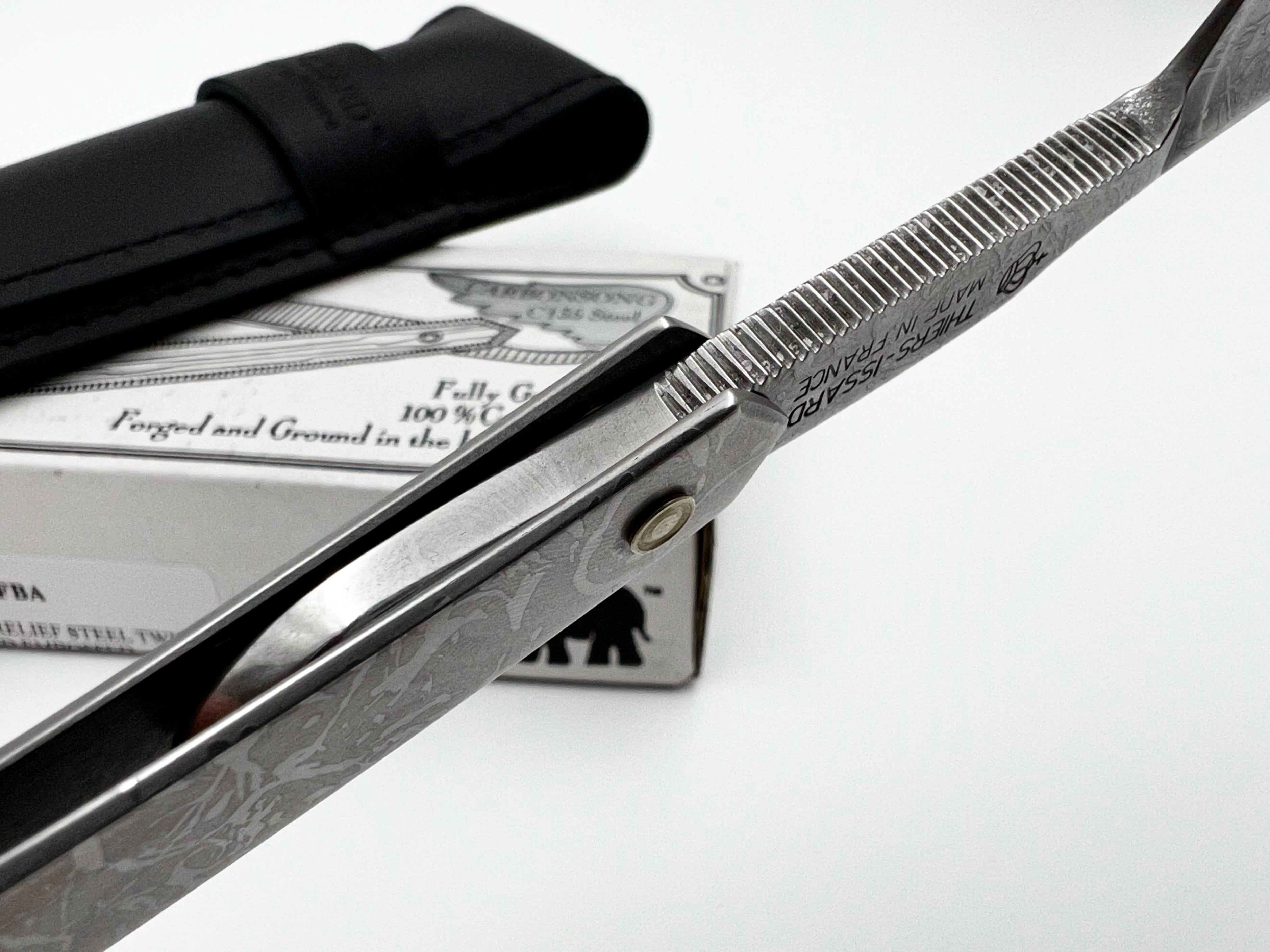 Thiers Issard 6/8 All-Over Etched Cloud Design - Half Hollow Ground Straight Razor with Stainless Steel Scales