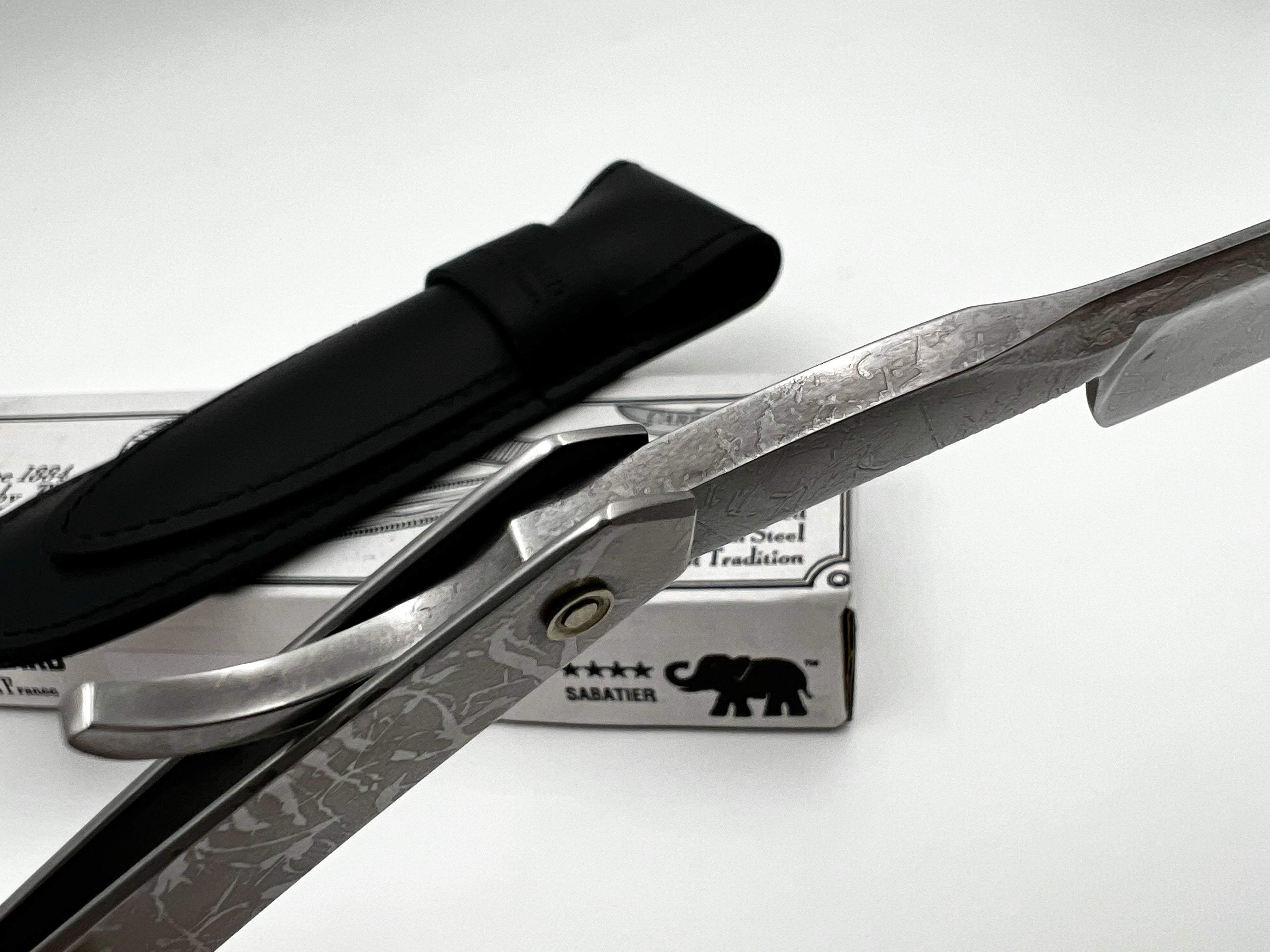 Thiers Issard 6/8 All-Over Etched Cloud Design - Half Hollow Ground Straight Razor with Stainless Steel Scales