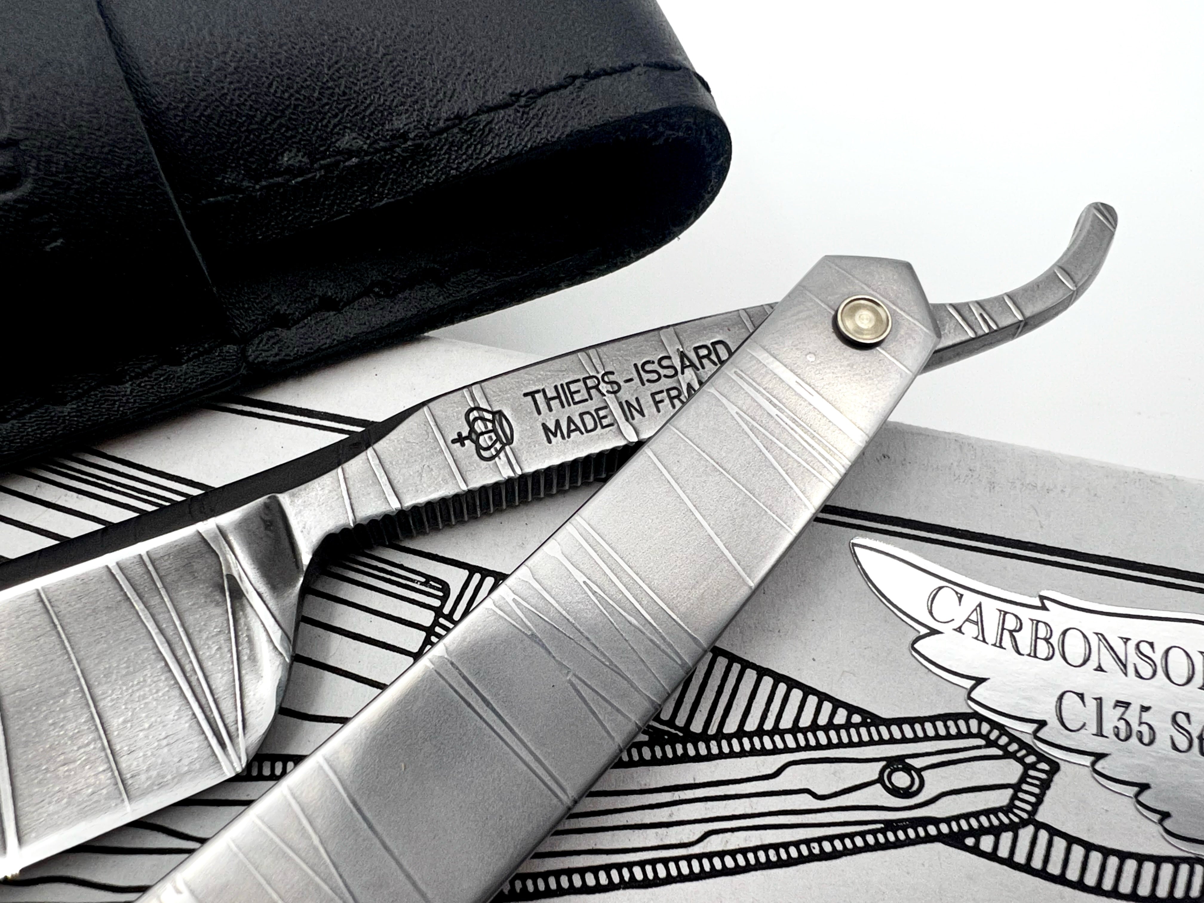 Thiers Issard 6/8 All-Over Etched Twig Design - Half Hollow Ground Straight Razor with Stainless Steel Scales