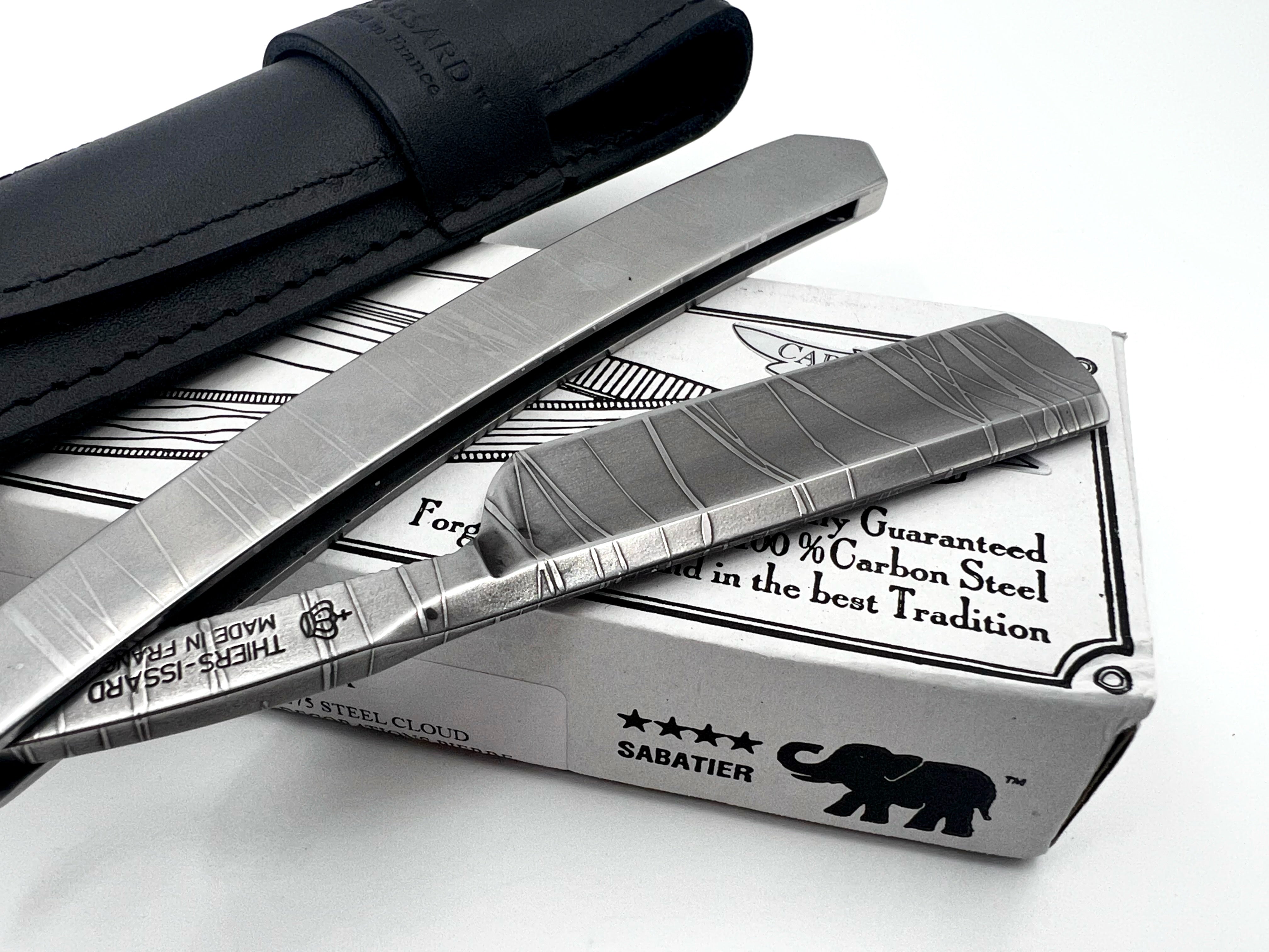 Thiers Issard 6/8 All-Over Etched Twig Design - Half Hollow Ground Straight Razor with Stainless Steel Scales