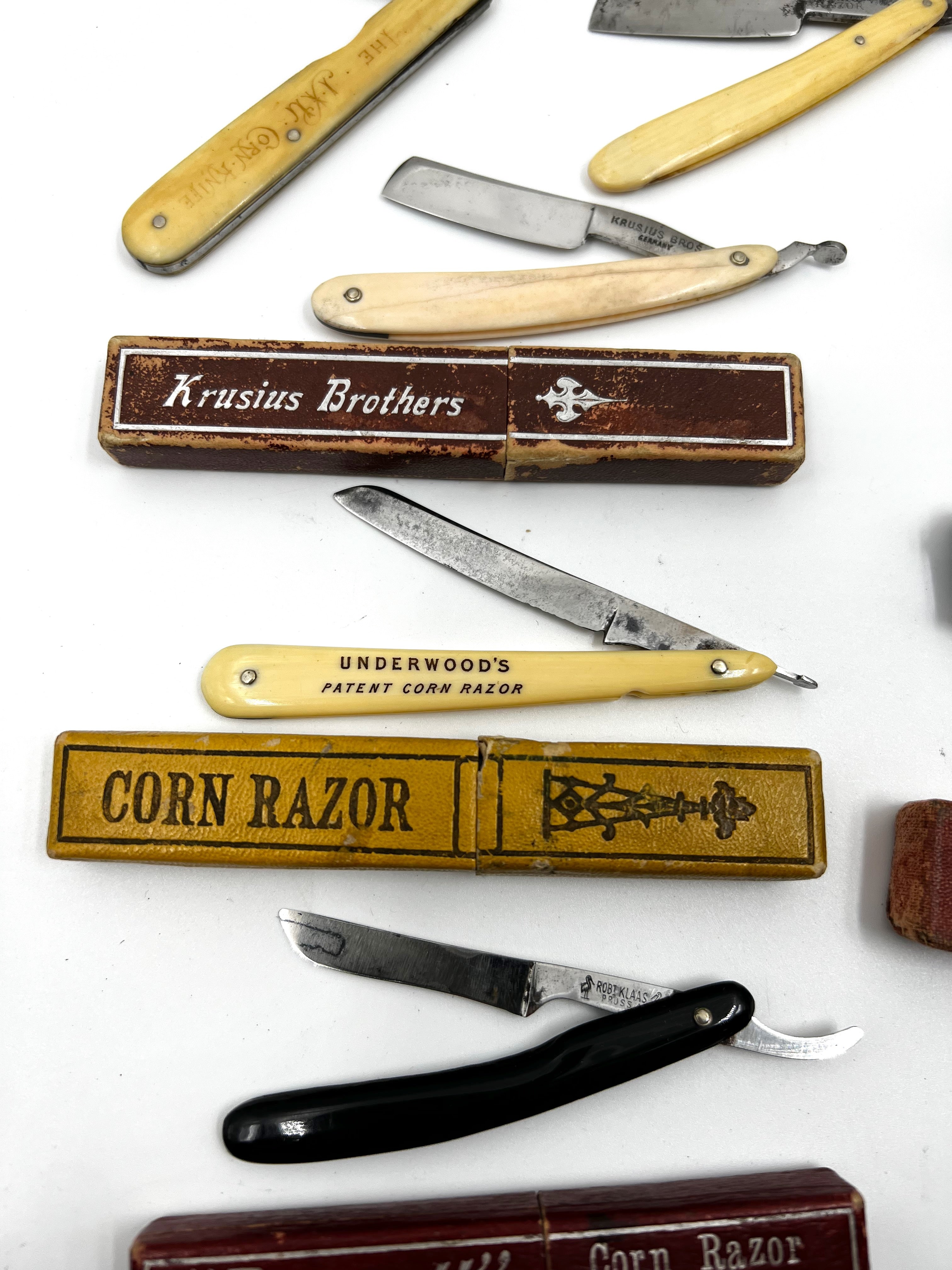 Collection of 25 Excellent Various Corn Razors - English, German, Ivory and Mother of Pearl included