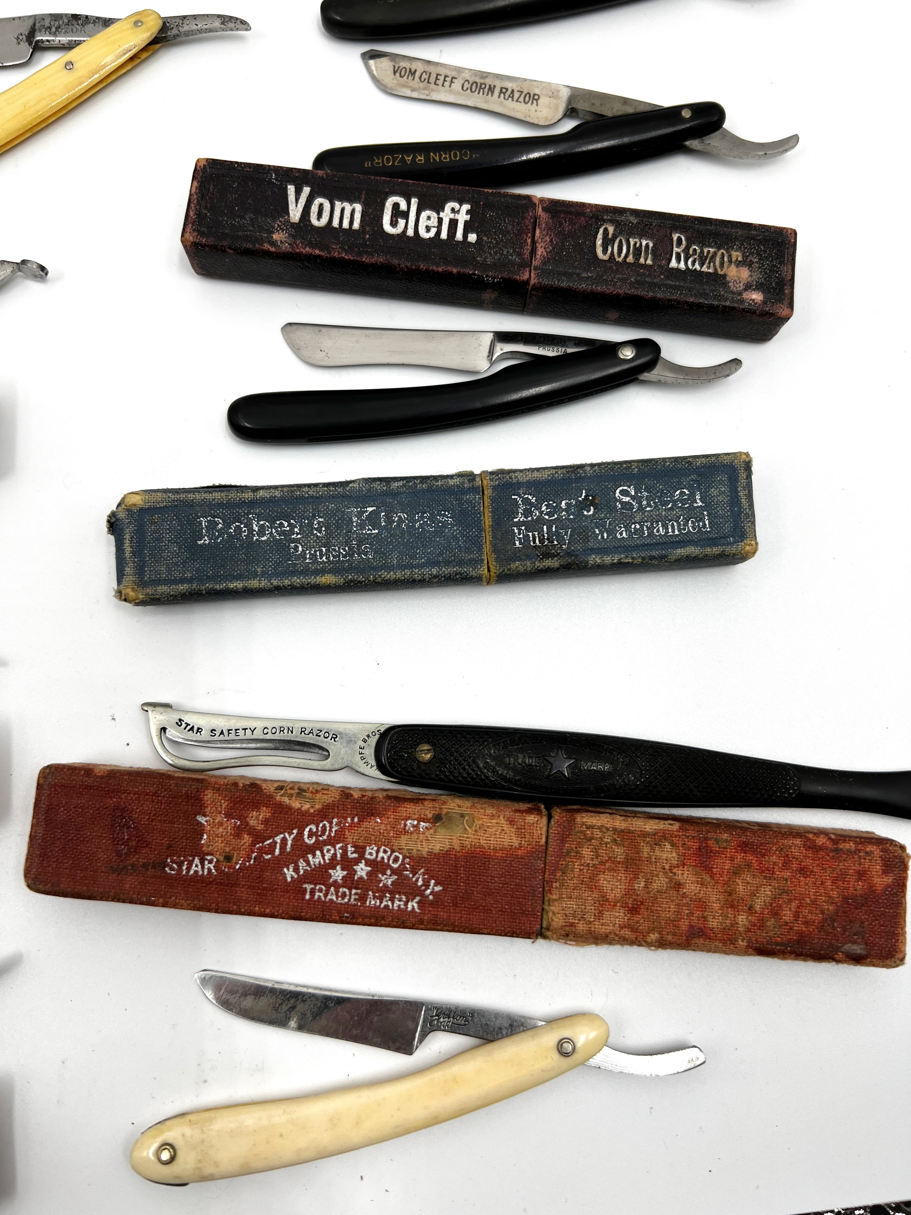 Collection of 25 Excellent Various Corn Razors - English, German, Ivory and Mother of Pearl included