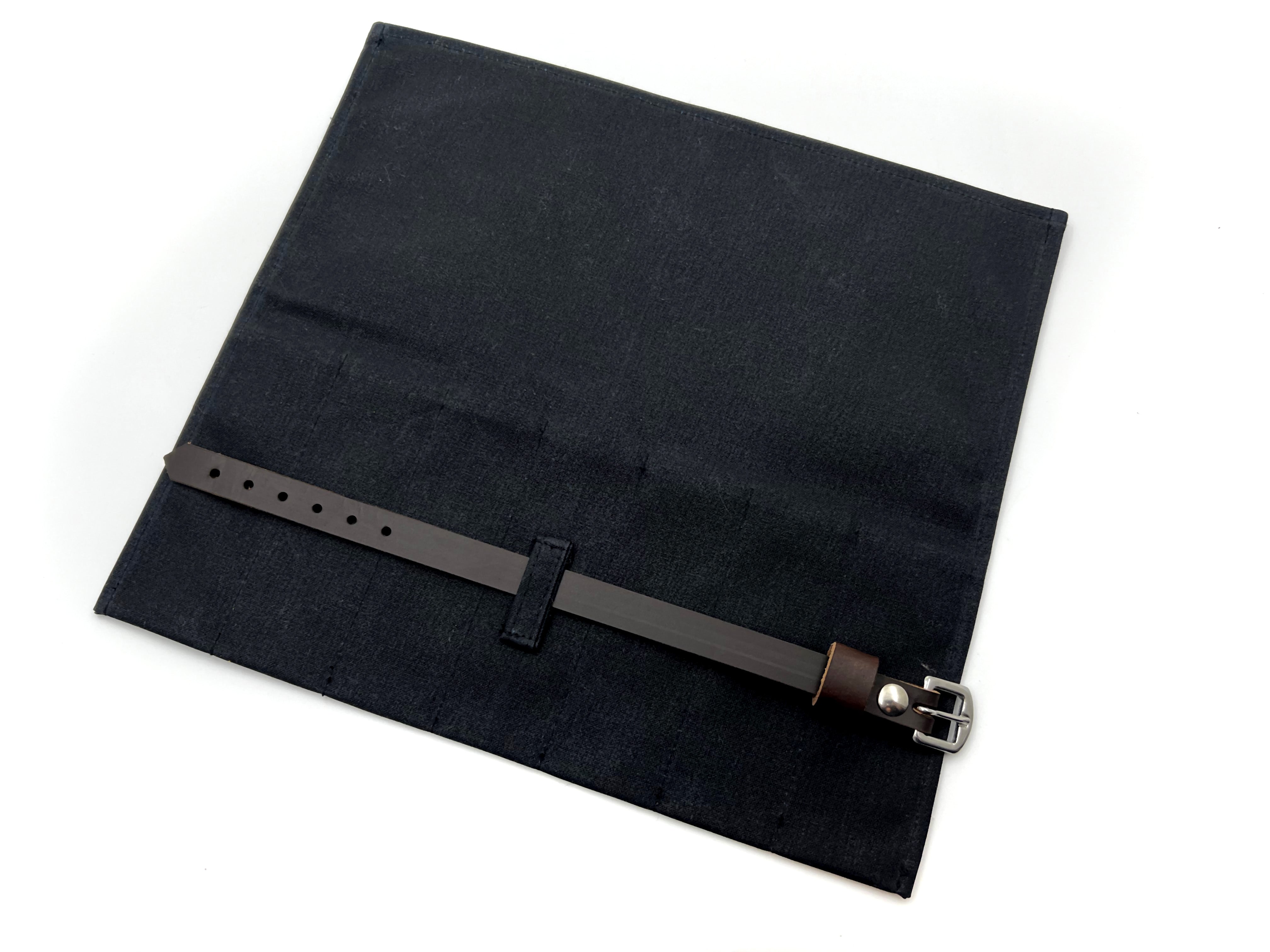 Deluxe Waxed Canvas & Cotton Flannel Lined 7 Straight Razor Storage Roll - Black