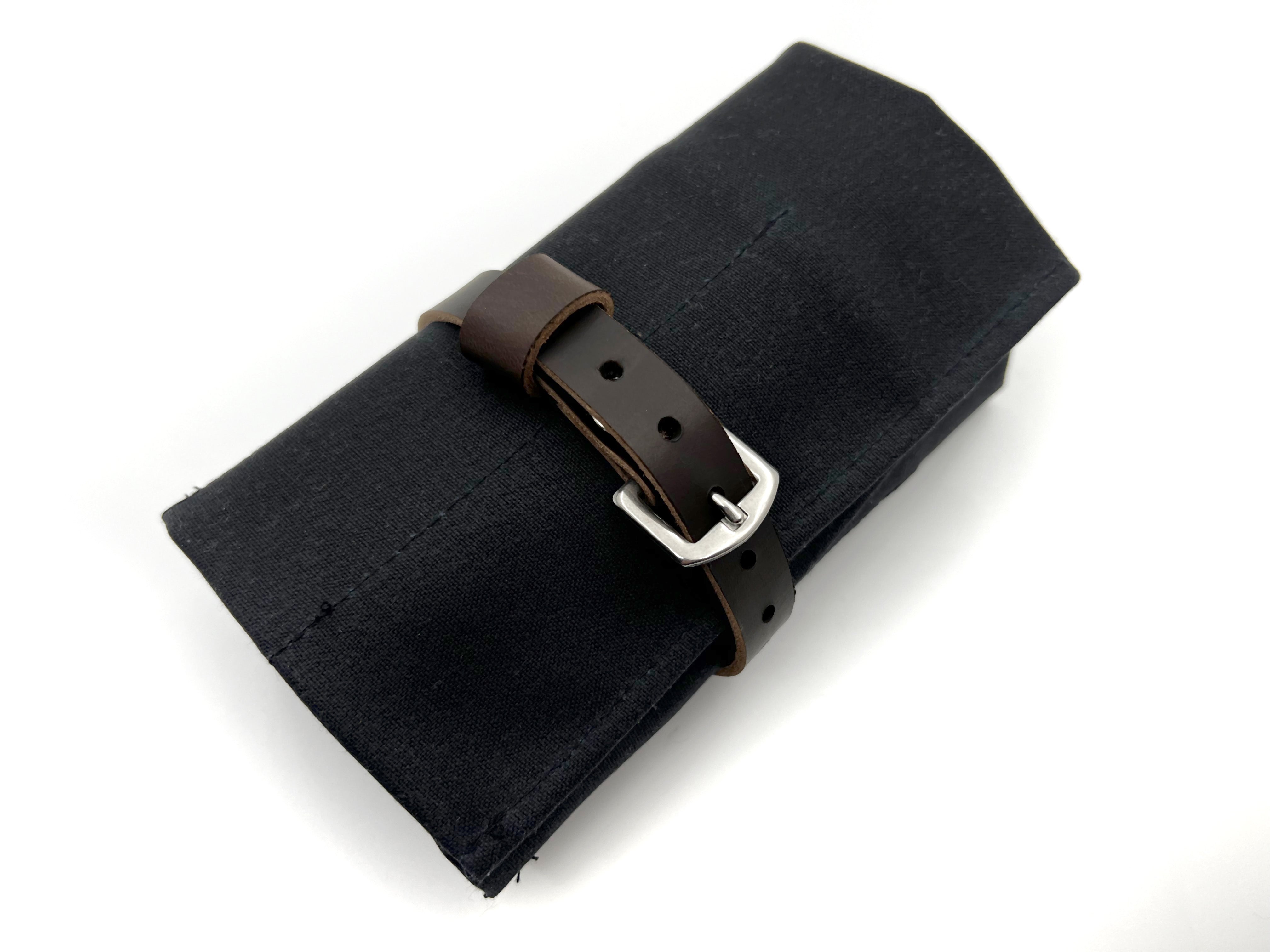 Deluxe Waxed Canvas & Cotton Flannel Lined 7 Straight Razor Storage Roll - Black
