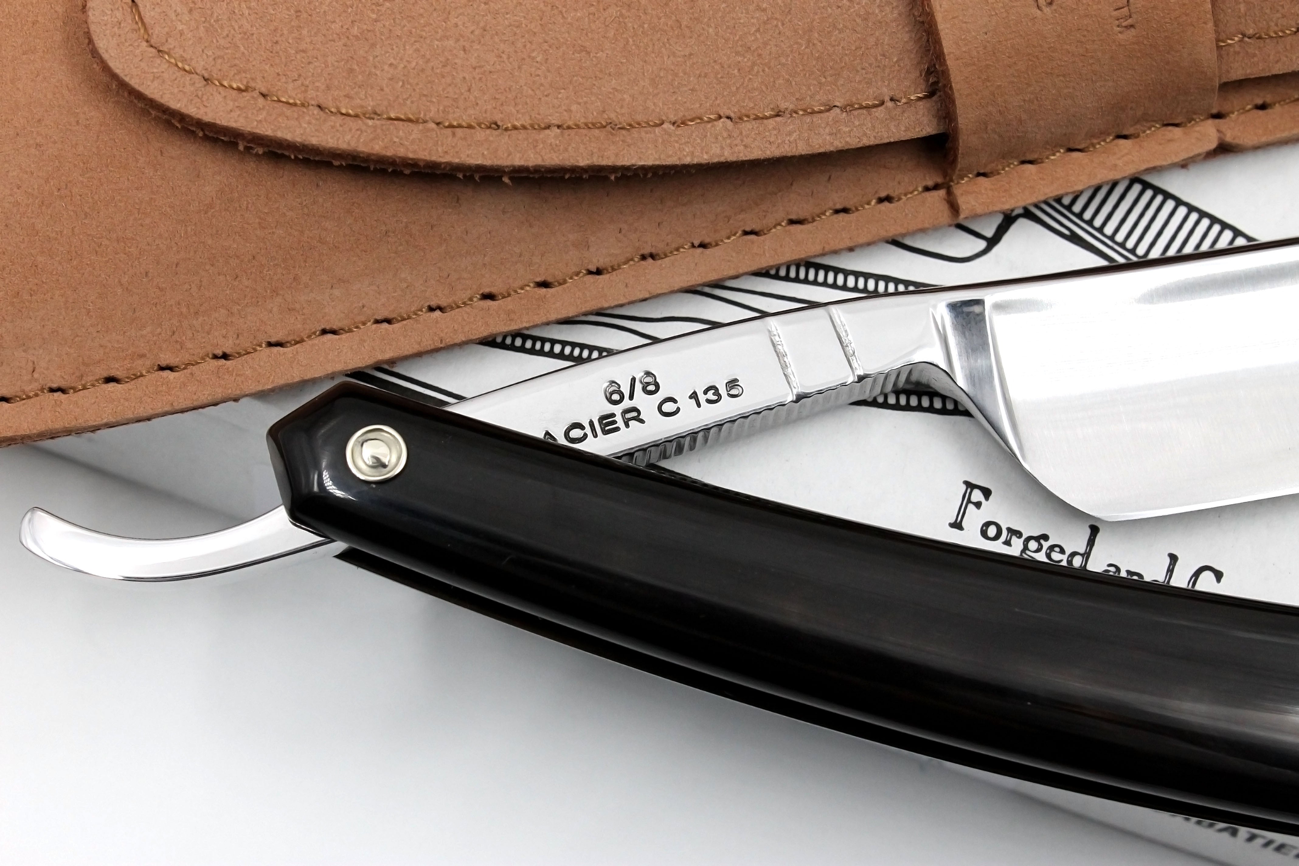 Thiers Issard 6/8 "Medaille d'or Alger" Etch - Black Horn Scales - Full Hollow Straight Razor